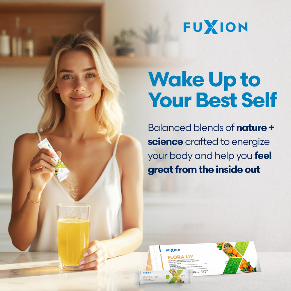 FuXion Flora Liv sticks on table signaling a daily ritual