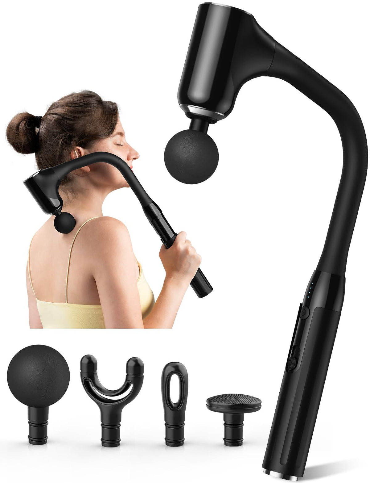 FVZ Massage Gun Deep Tissue with extended handle for easy self-back massage.