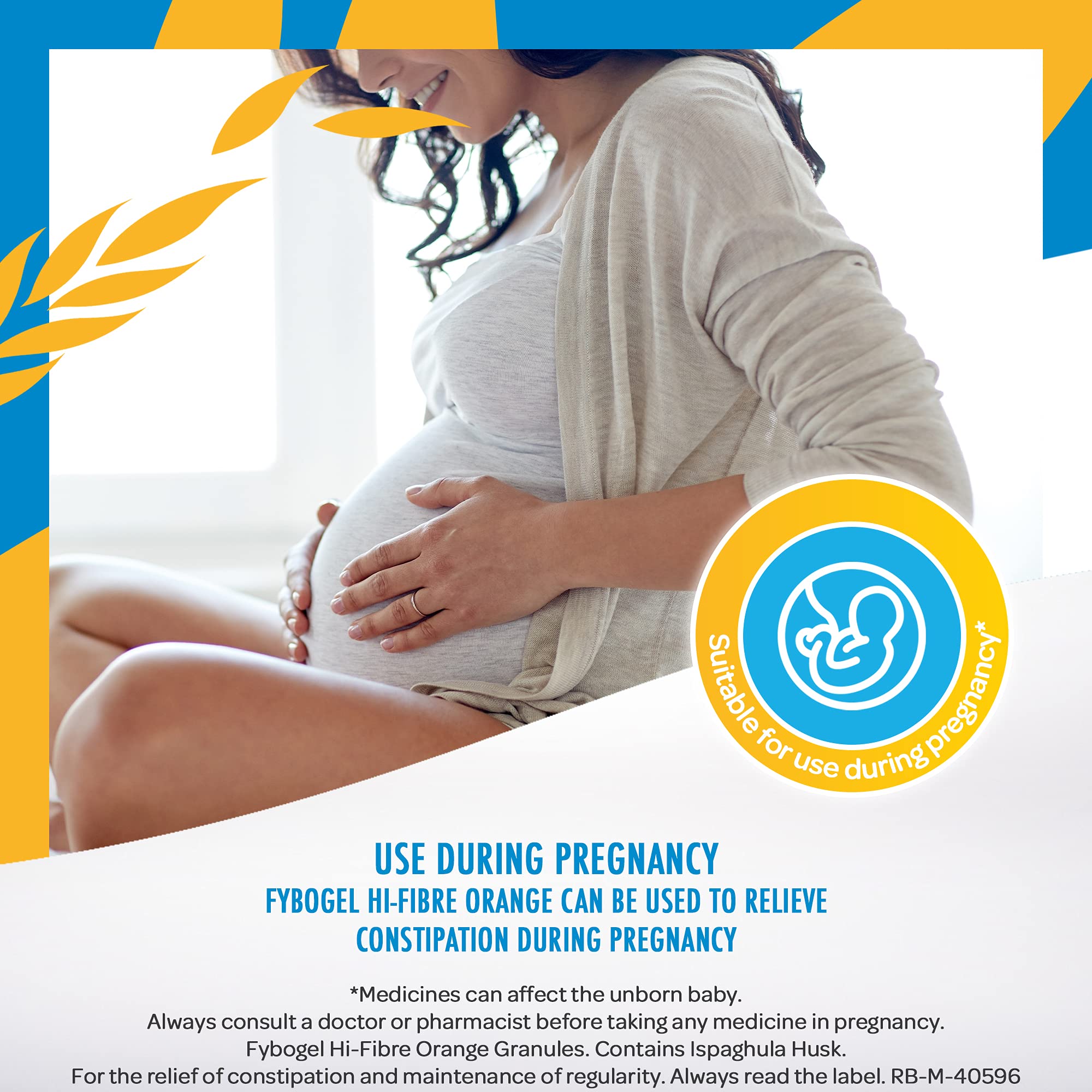 Pregnancy-friendly fibre boost with Fybogel orange in use.