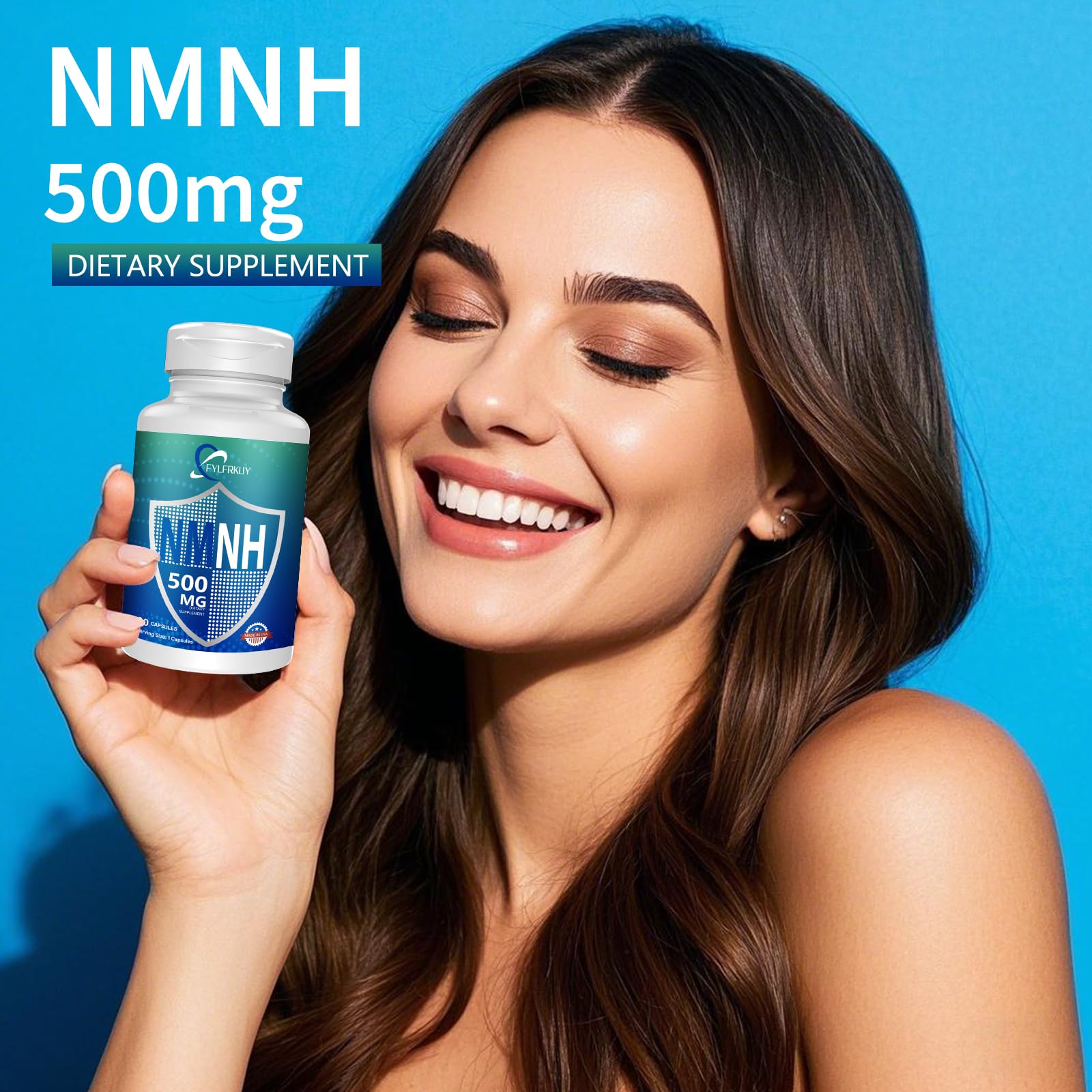 FYLFRKUY NMNH 500mg bottle in hand for on the go use