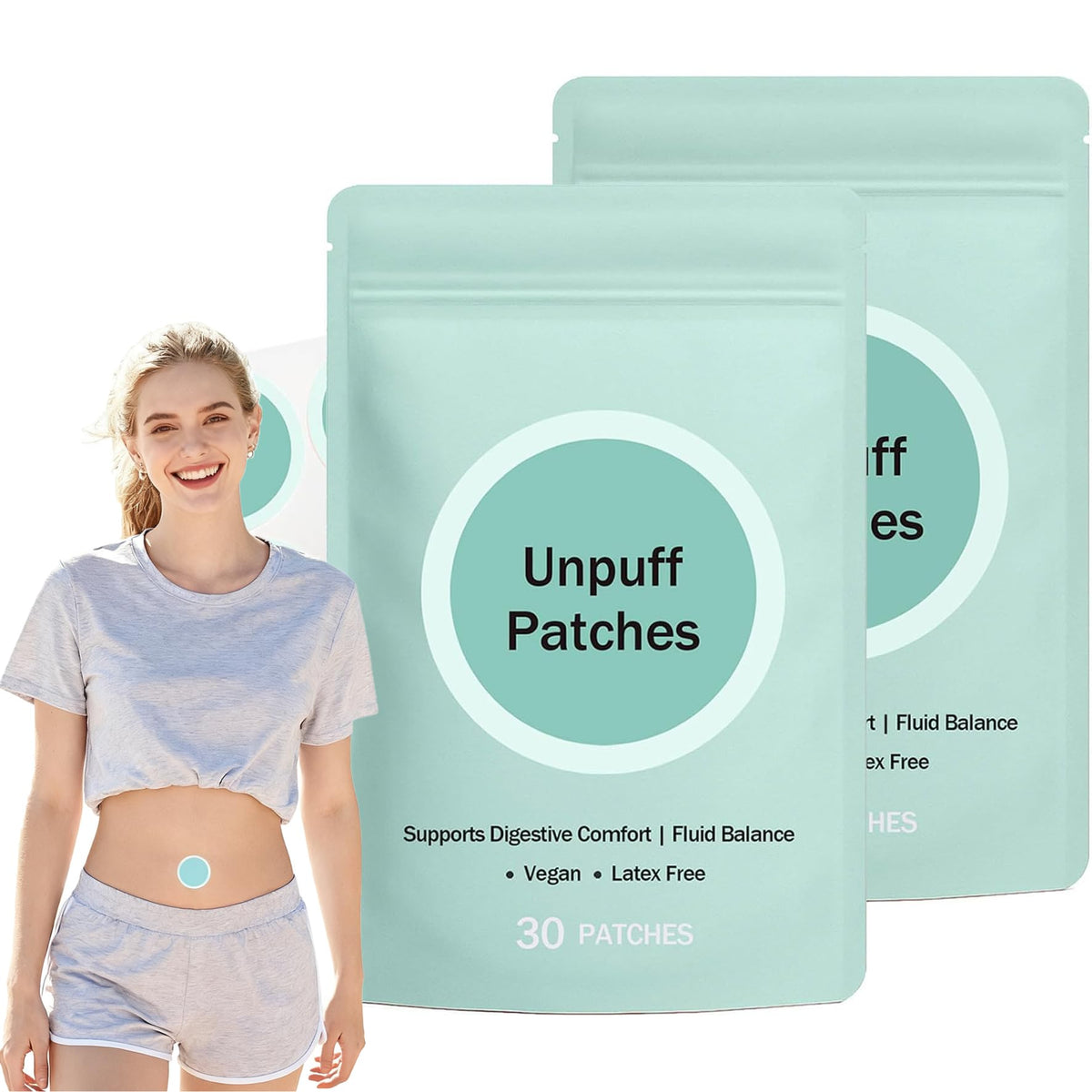 FYRKOA Unpuff Patches box shows packaging for a plant-based daily routine.
