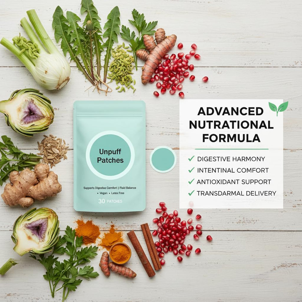 FYRKOA Unpuff Patches ingredient blend with dandelion, fennel, artichoke.