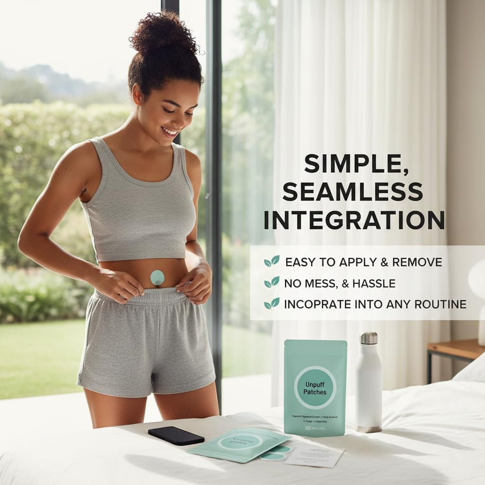FYRKOA Unpuff Patches applied to skin for convenient wellness.