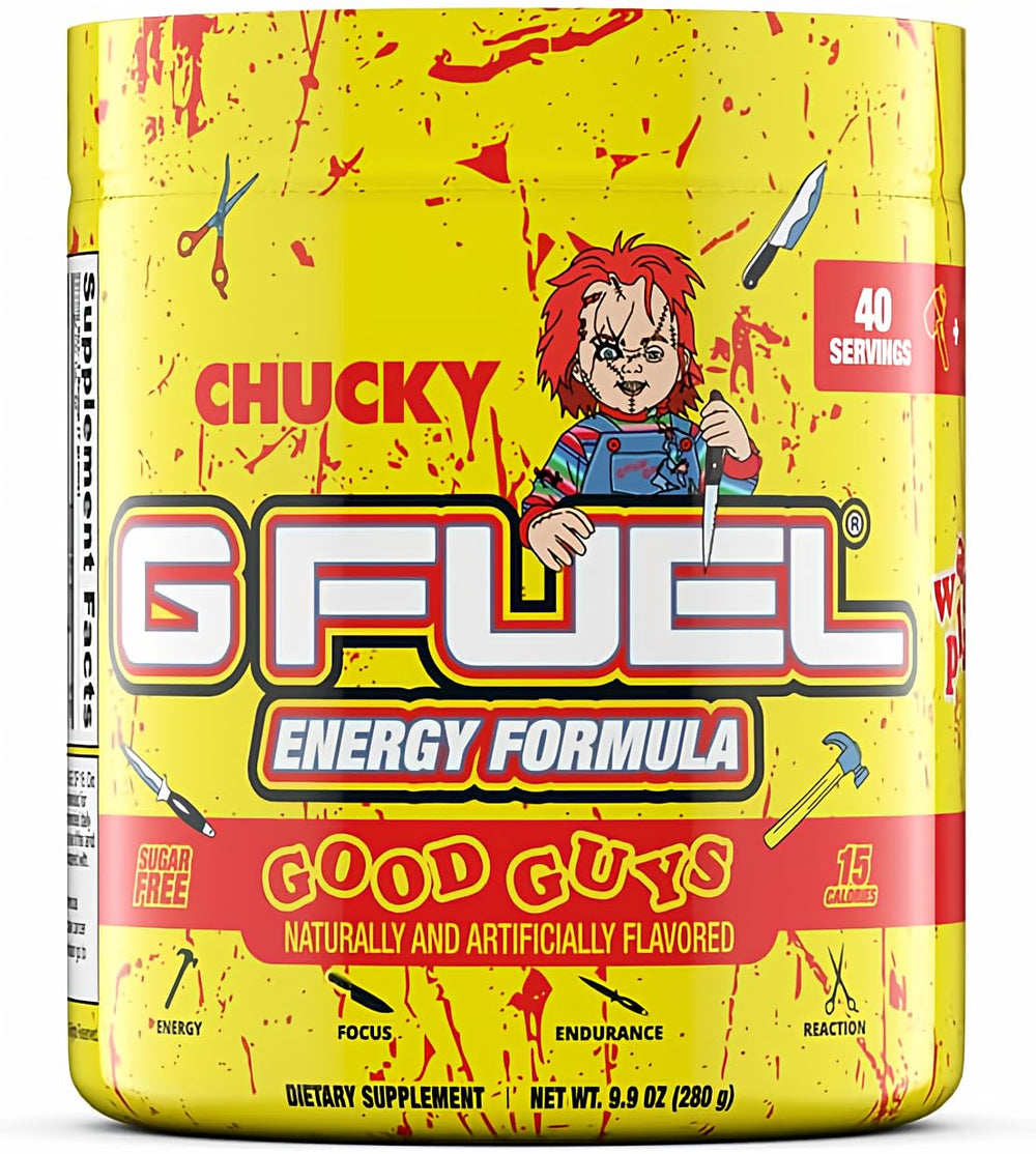G Fuel Chucky Good Guys energy bottle pour for sustained focus during gaming
