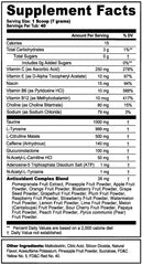 G Fuel Chucky Good Guys energy label closeup showing vitamin and antioxidant blend