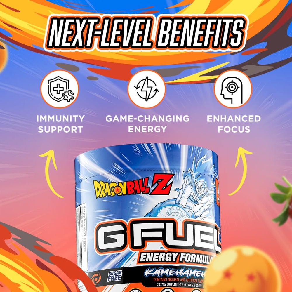 G Fuel Dragon Ball Z mixed drink in glass highlights sugar-free formula.