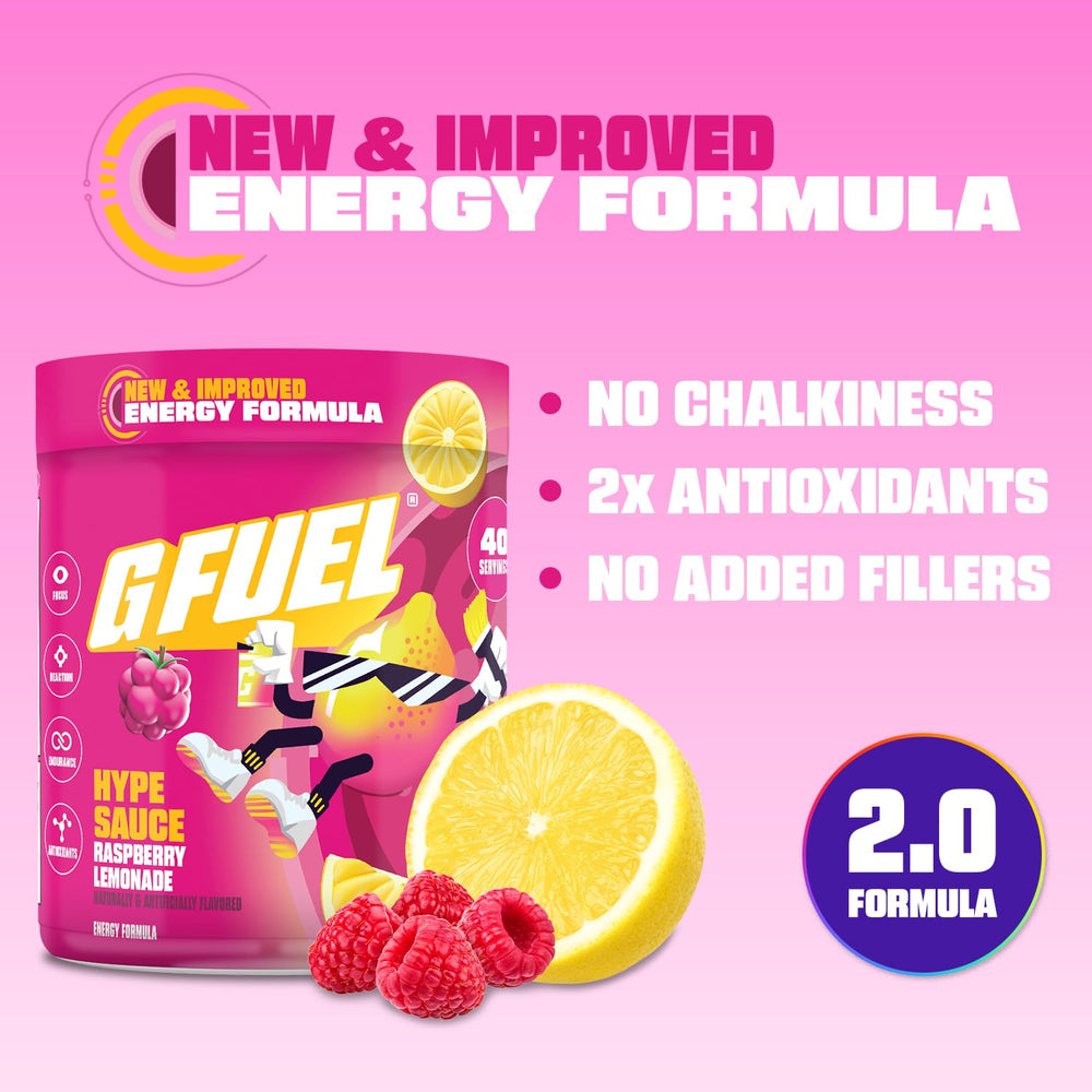 G Fuel Hype Sauce 2.0 scoop poured into glass for Raspberry Lemonade flavor