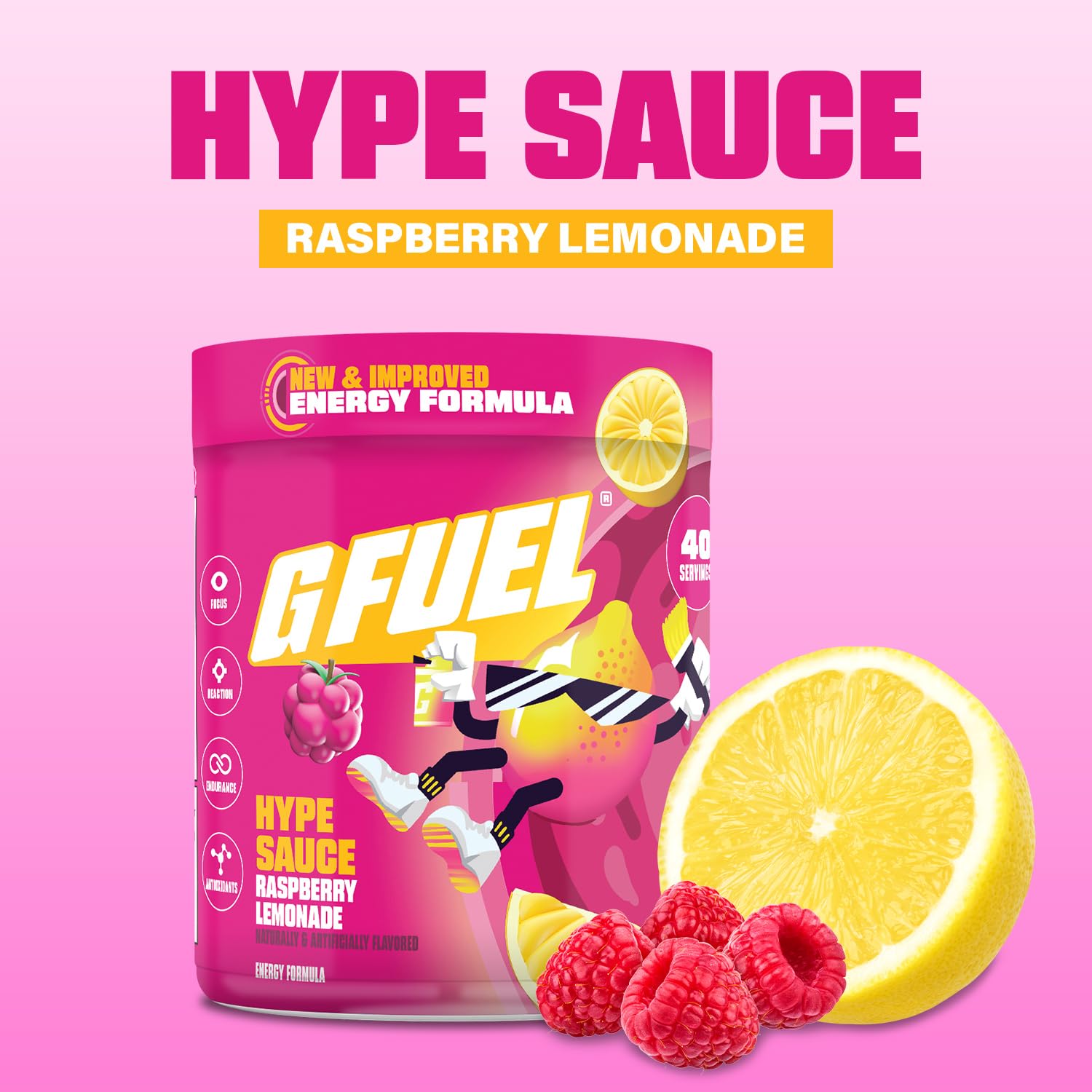G Fuel Hype Sauce 2.0 sugar-free label and antioxidants on bottle