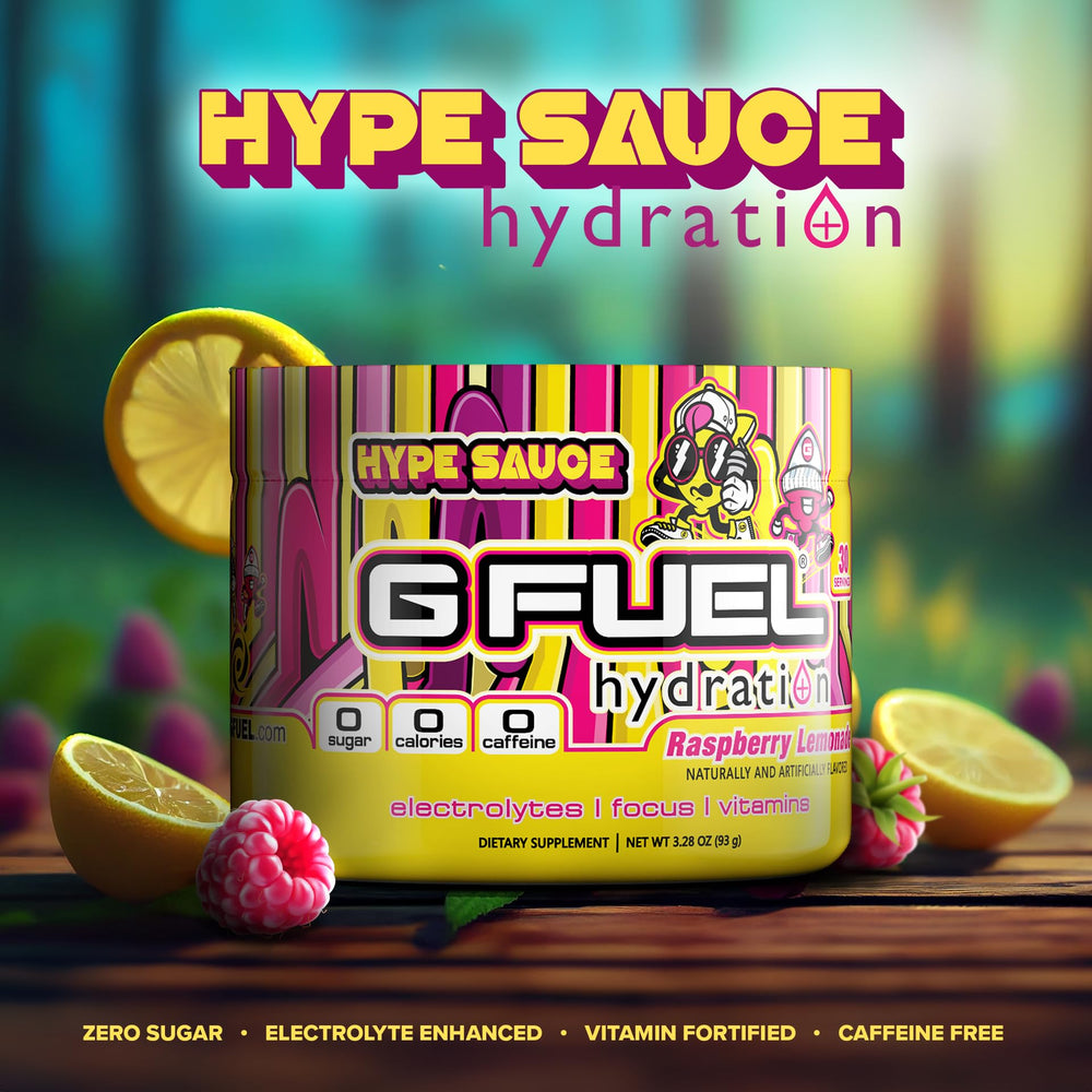 Close-up of glass with prepared hydration drink from G Fuel Hype Sauce.