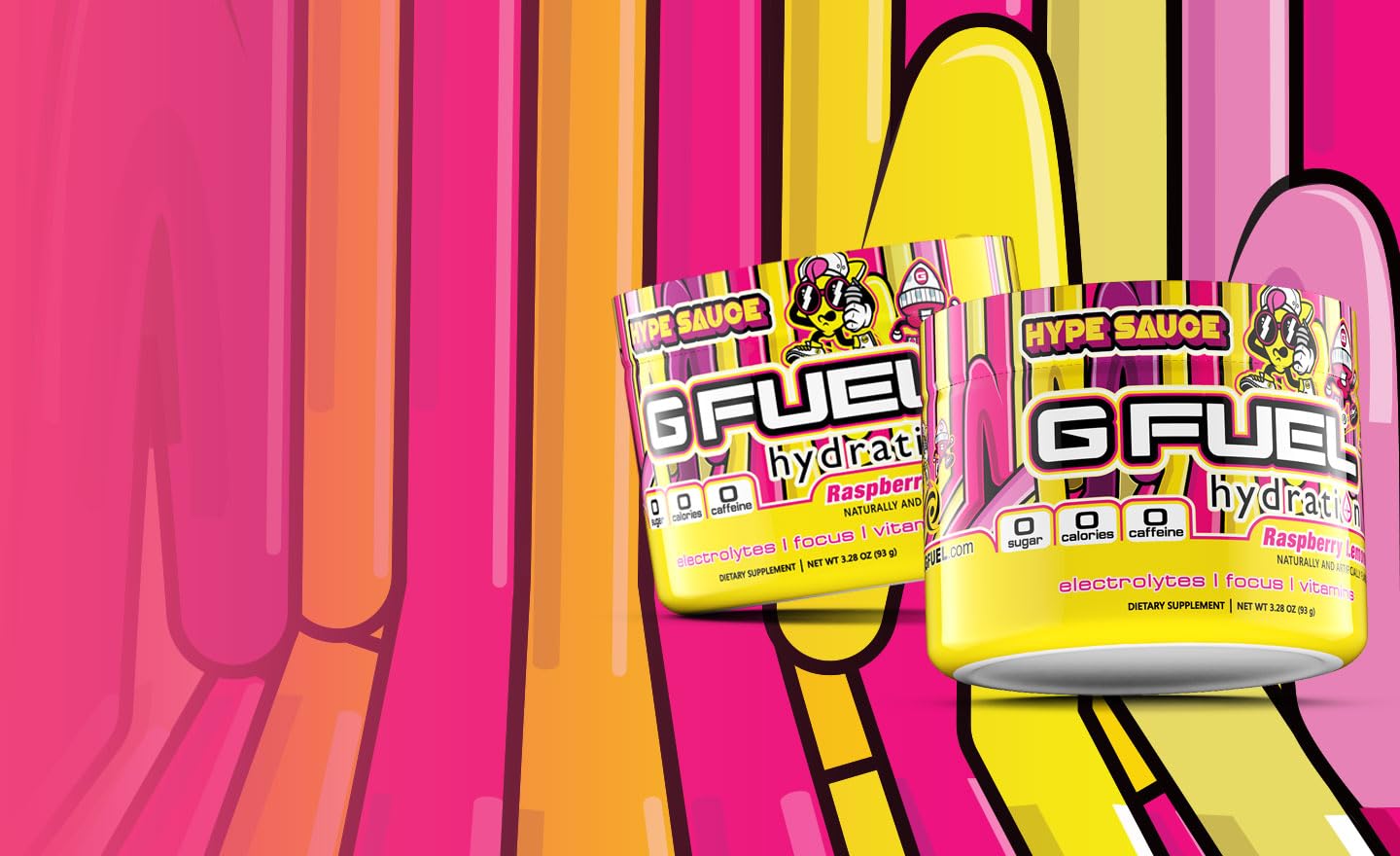 Front view of tub emphasizing zero sugar and caffeine-free formula.
