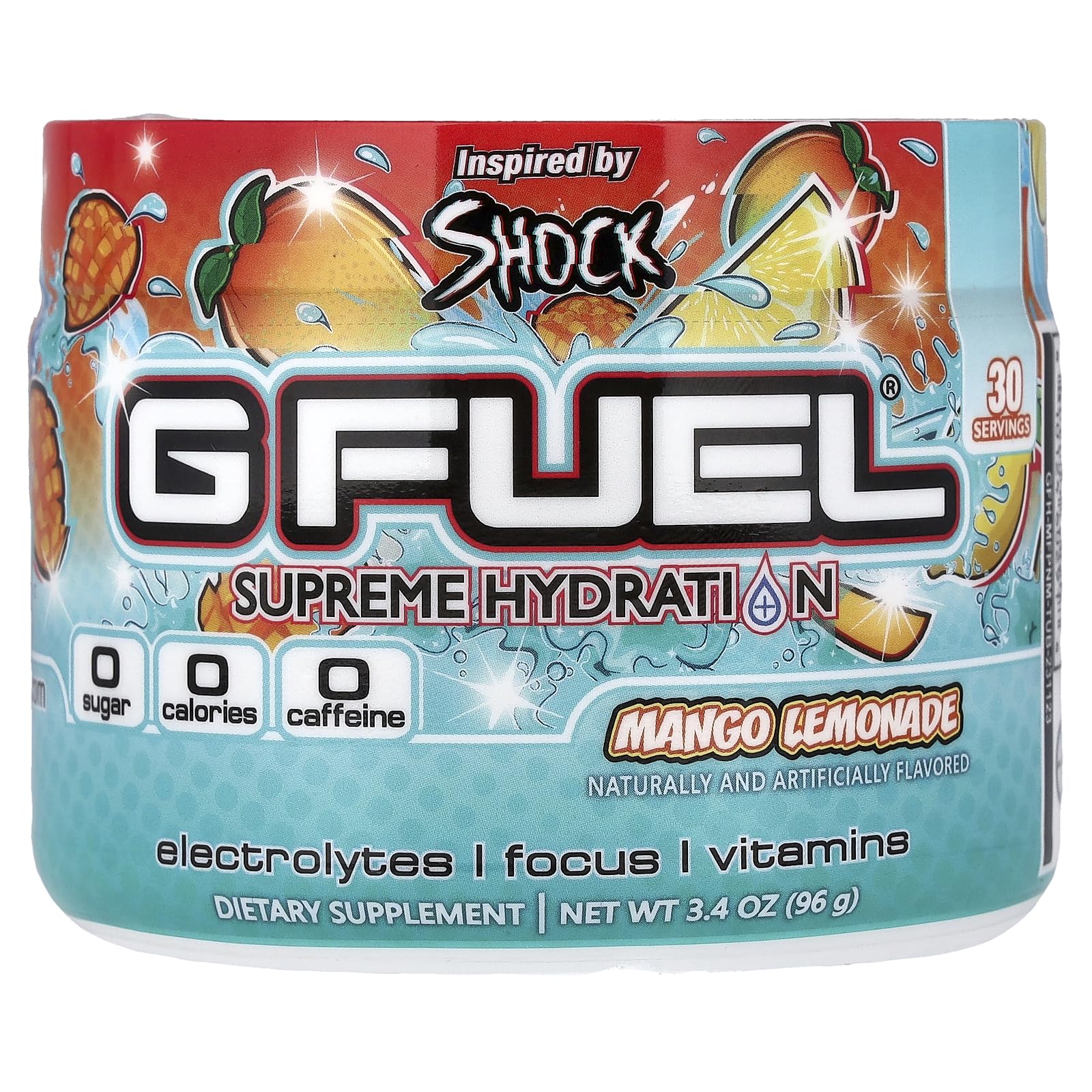 G Fuel Mango Lemonade Supreme Hydration tub, caffeine-free hydration support