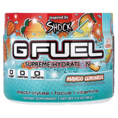 G Fuel Mango Lemonade Supreme Hydration tub, caffeine-free hydration support