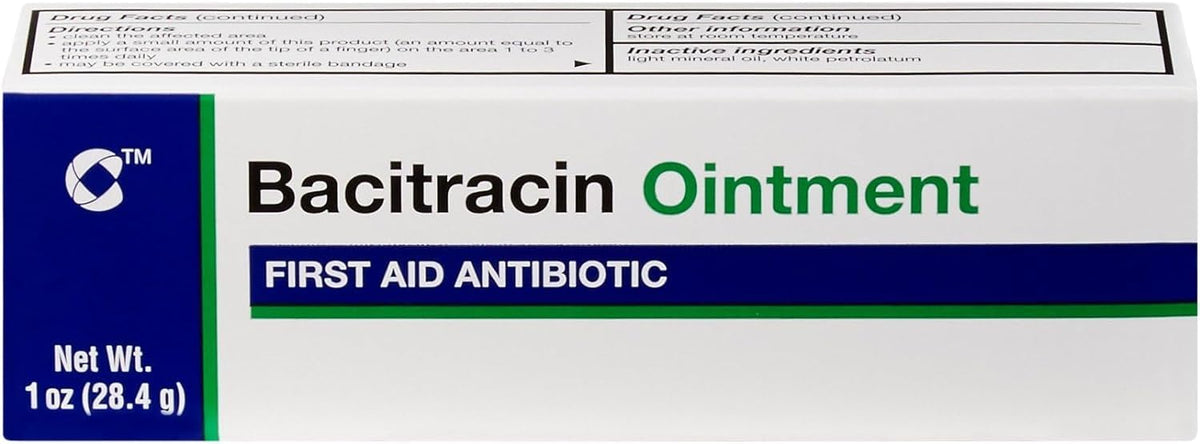 G and W Bacitracin Ointment 1oz tube front shows compact first aid packaging.