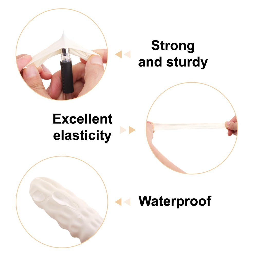 G2PLUS high-elastic latex finger cots stretched to illustrate flexibility
