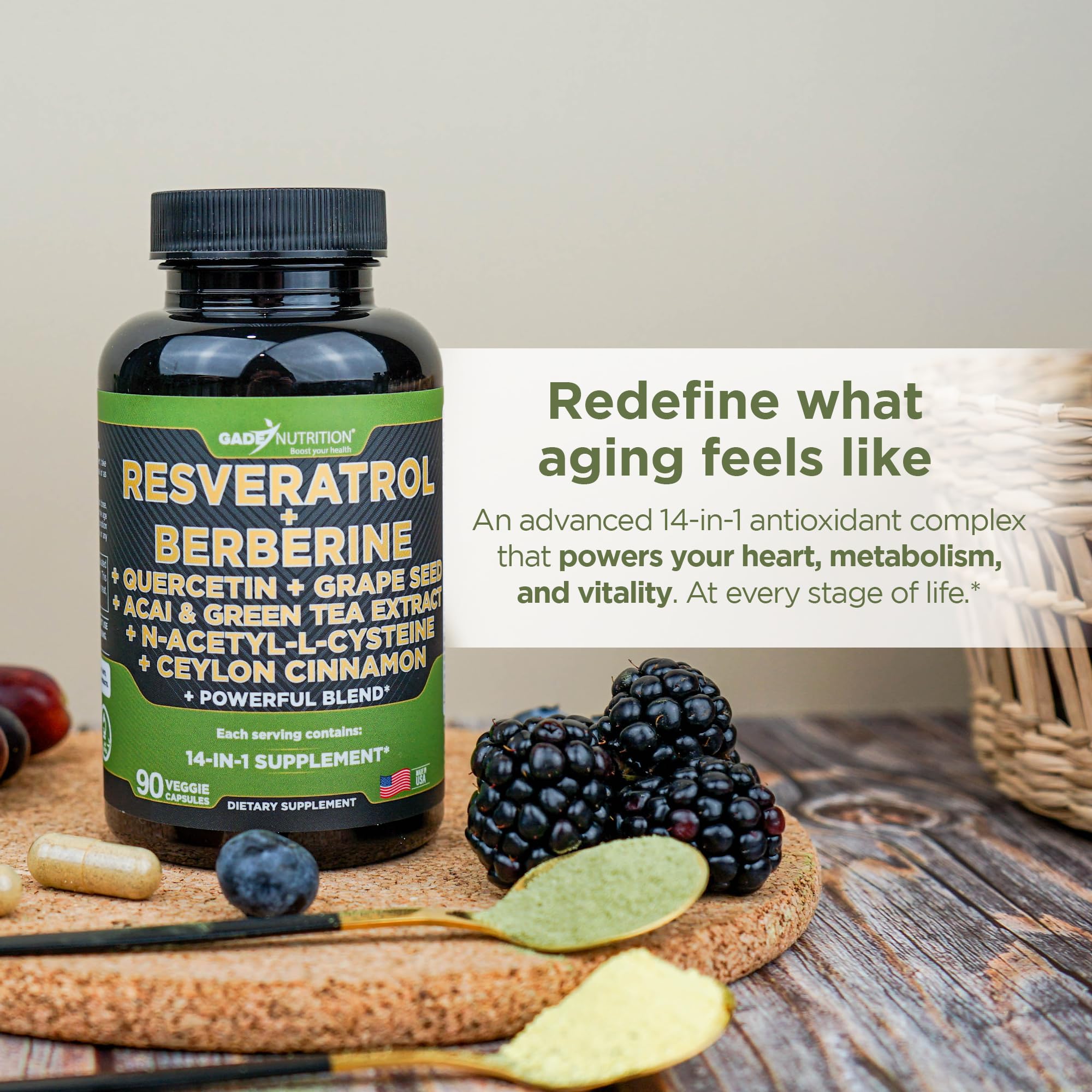 Acai, green tea, and NAC blend supports energy and cellular defense.