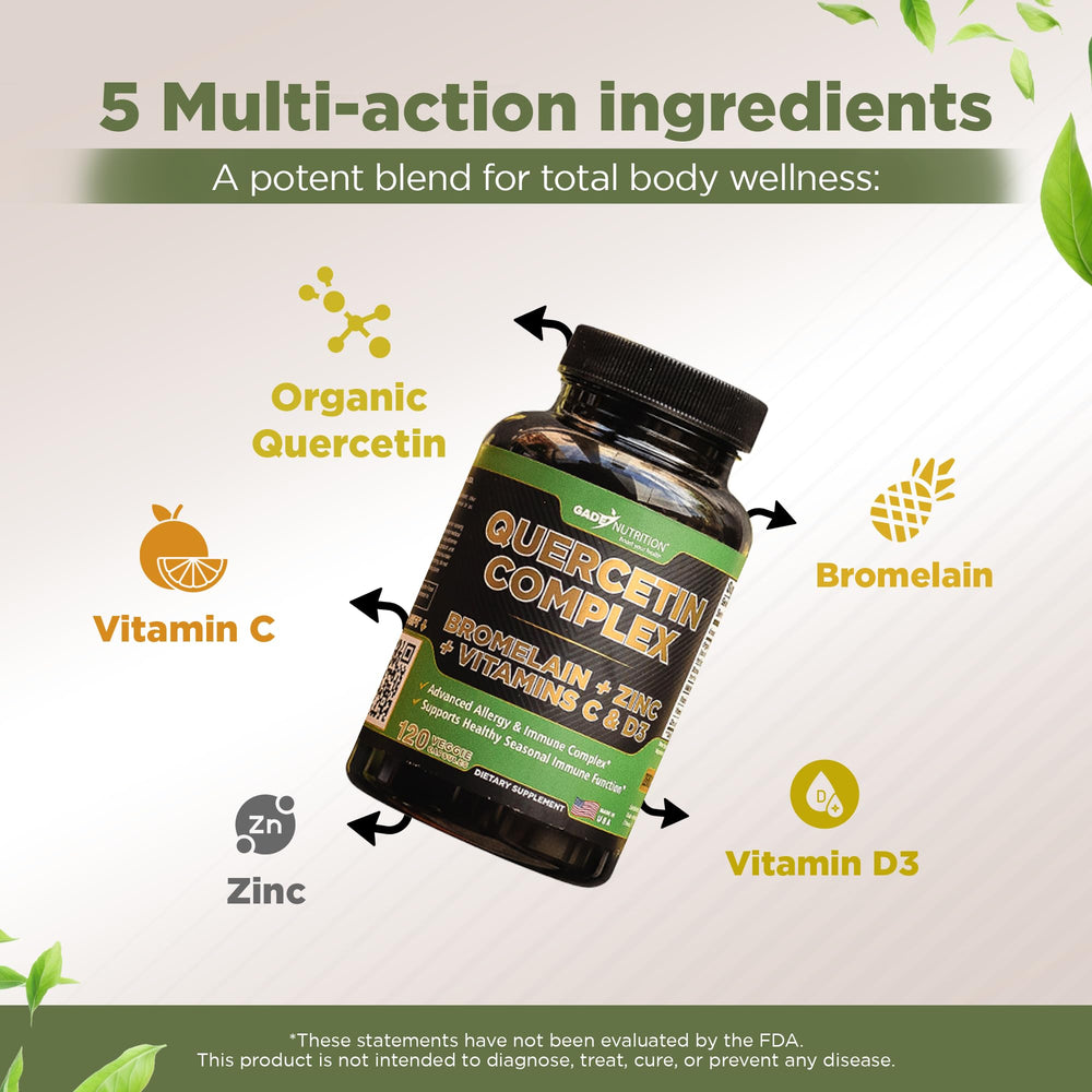 GADE NUTRITION quercetin bottle label detailing organic quercetin and bromelain