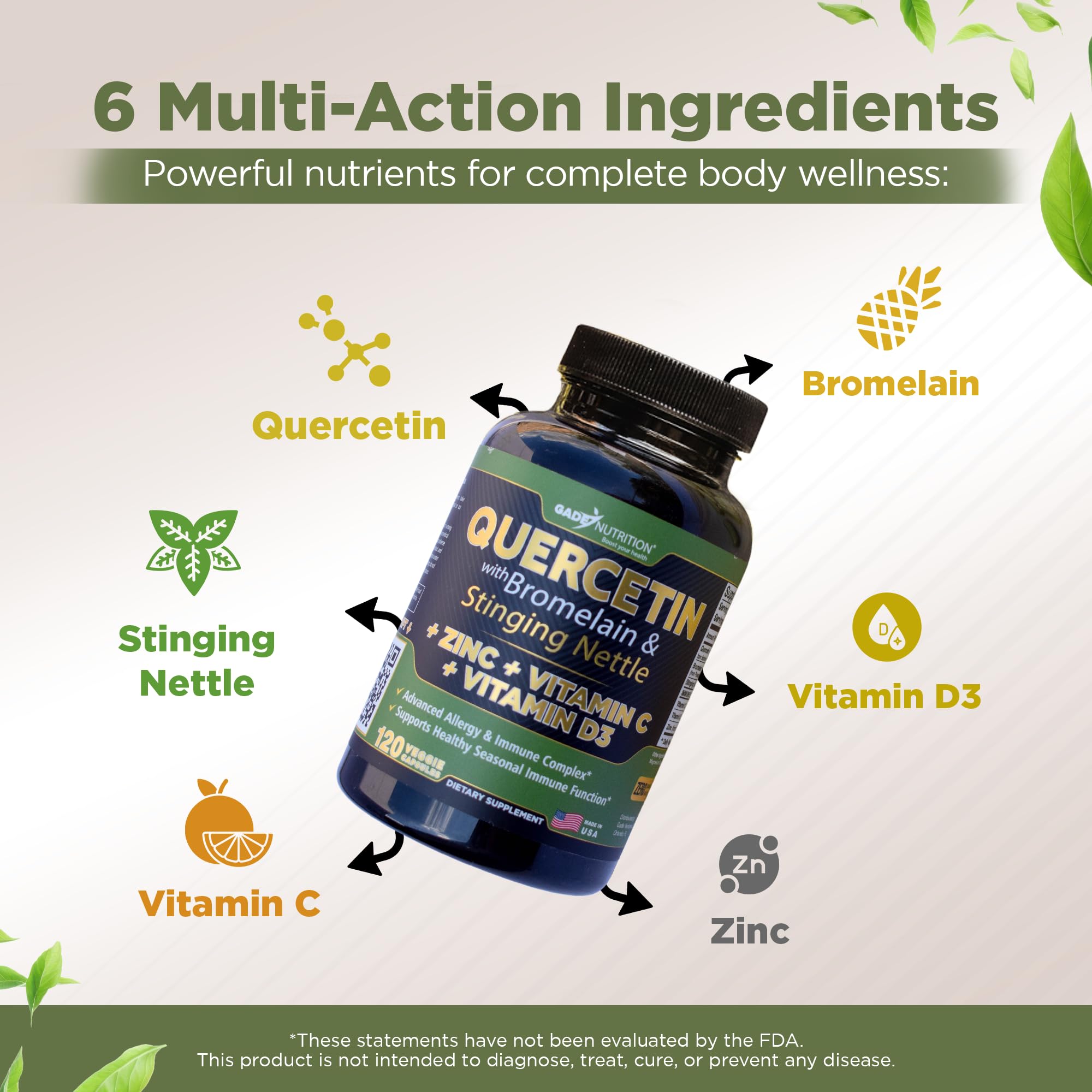 GADE NUTRITION quercetin bromelain formulation label highlights synergy
