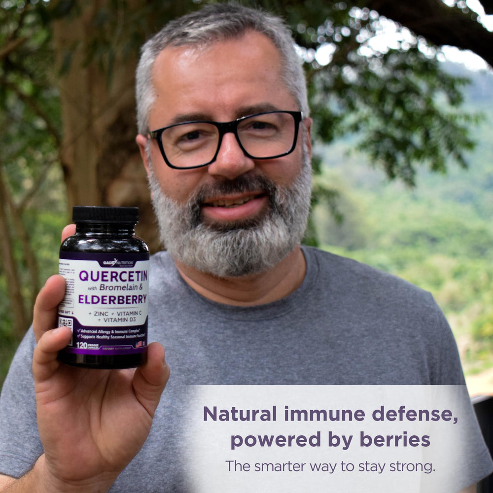 Gade Nutrition quercetin bottle with vitamin D3 and zinc for immune function.
