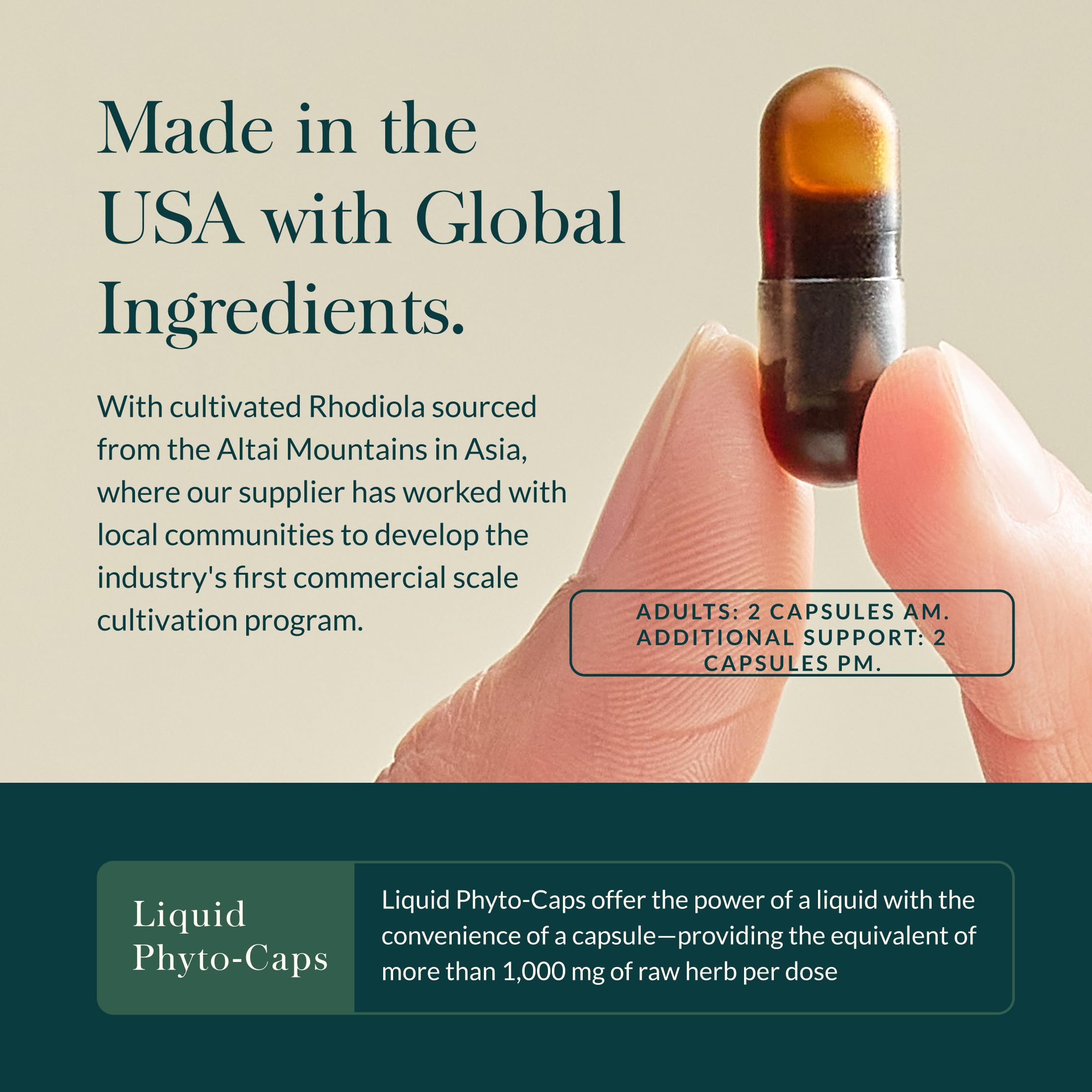 Poured Gaia Herbs Adrenal Health capsules ready for daily use.