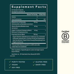 Gaia Herbs Adrenal Health Jumpstart ingredient label featuring cordyceps rhodiola schisandra