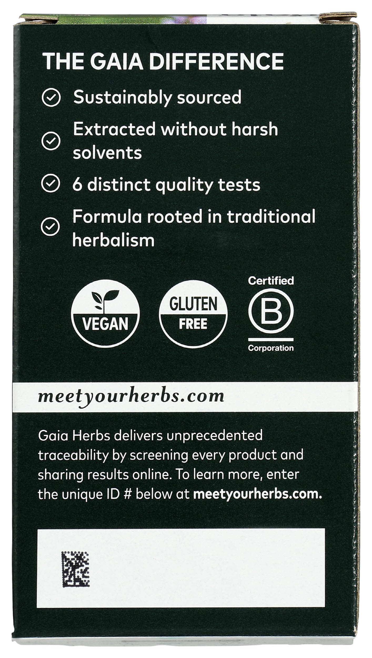 Gaia Herbs Adrenal Health Nightly Restore bottle side highlighting dosage and organic ingredients for nightly use