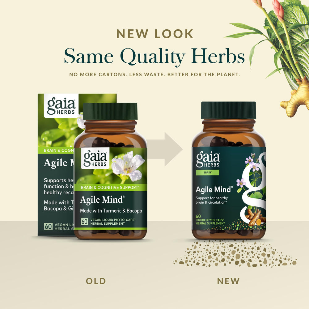 Gaia Herbs Agile Mind ginkgo biloba symbol highlighting circulation support