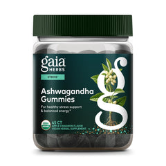 Gaia Herbs Ashwagandha Gummies bottle for daily stress support and wellness.
