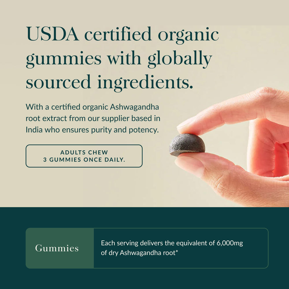 Gaia Herbs Ashwagandha Gummies made with real fruit and no artificial sweeteners.