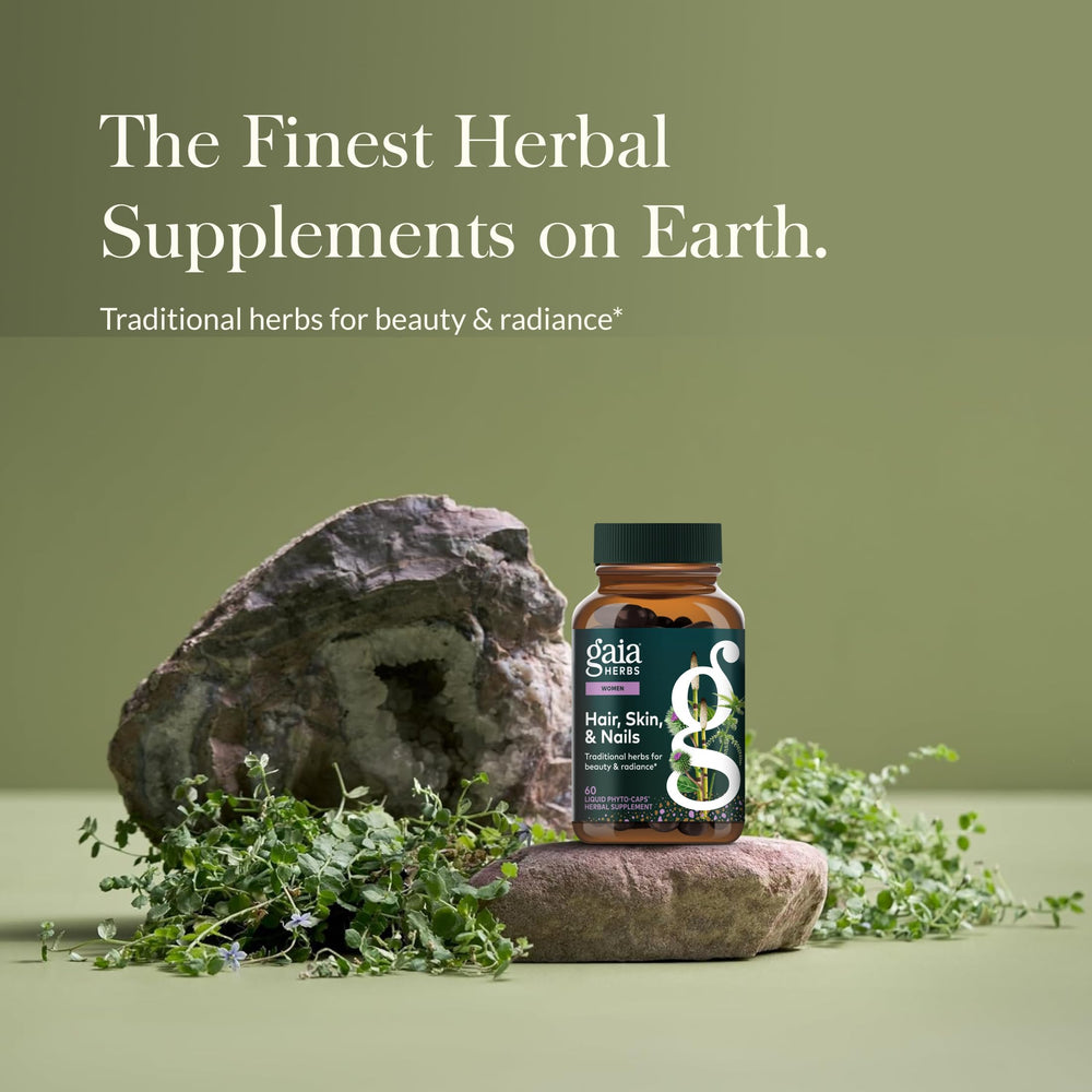 Gaia Herbs astaxanthin capsules close-up, emphasizing antioxidant support for healthy-looking skin.
