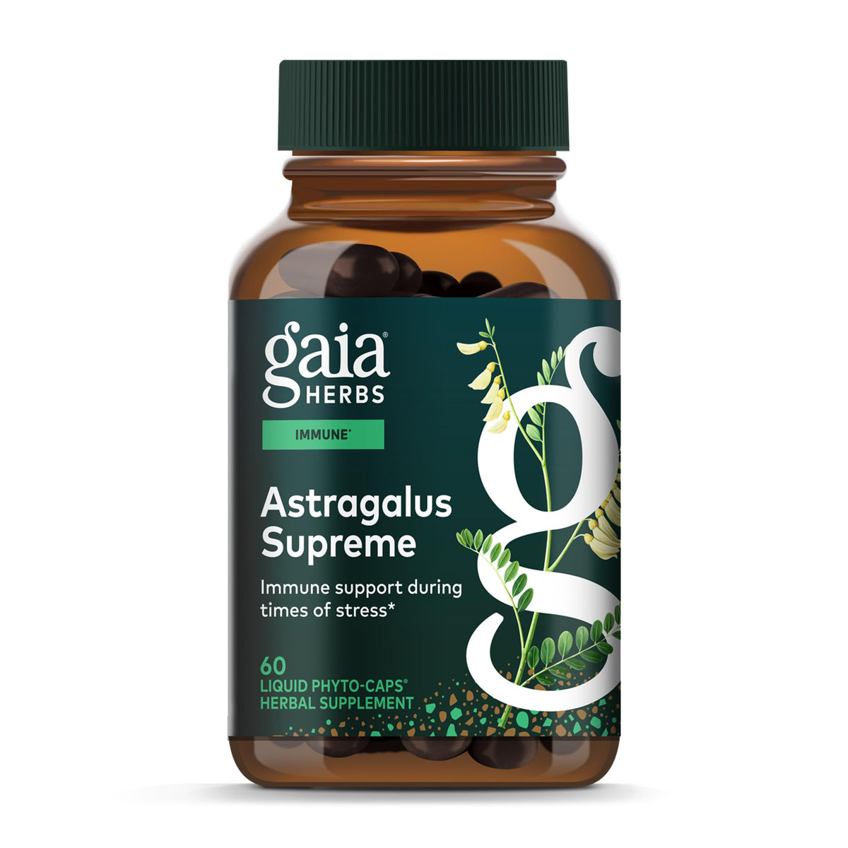 Gaia Herbs Astragalus Supreme bottle front, showcasing immune support for daily wellness.