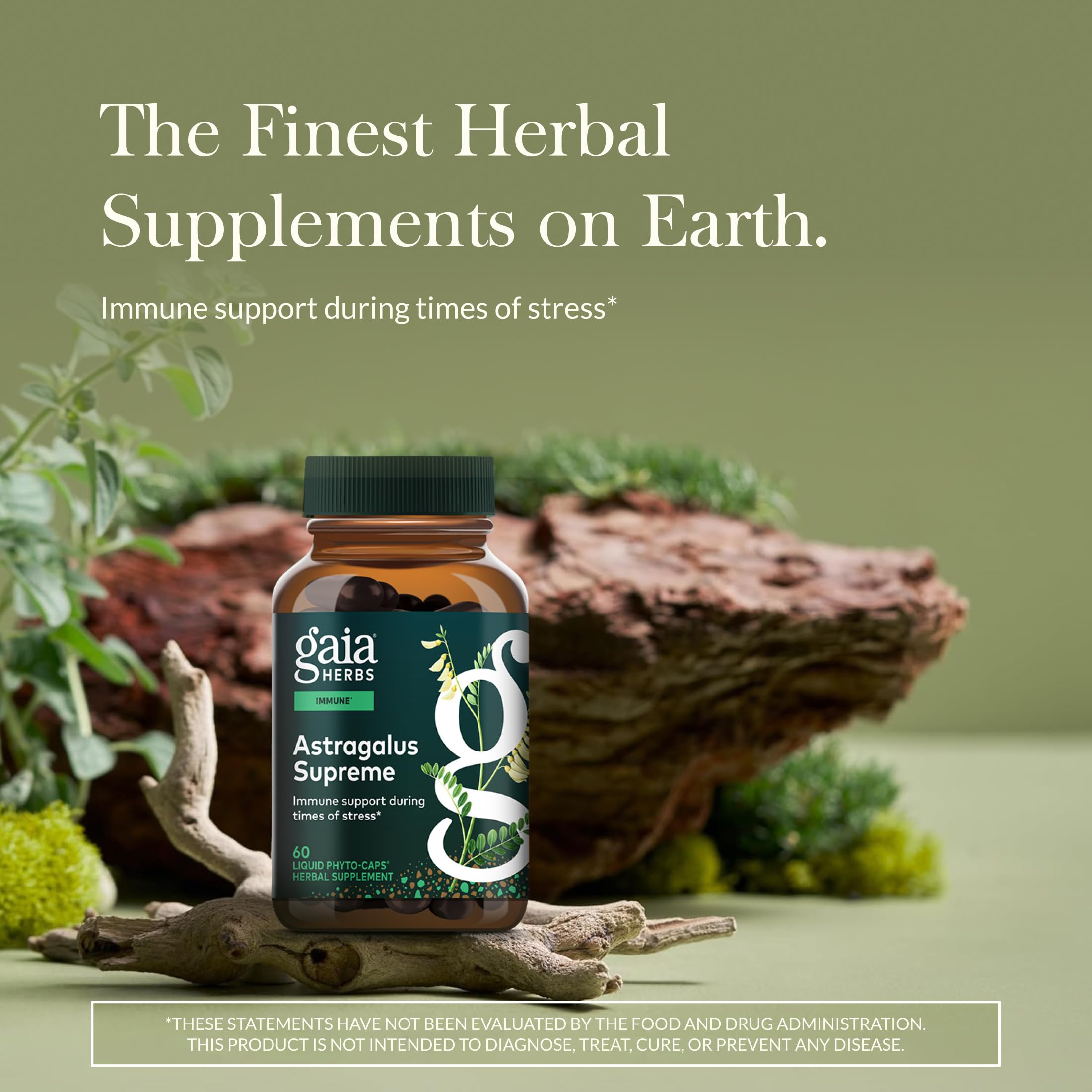 Gaia Herbs Astragalus Supreme bottle pour, indicating easy daily dosing.