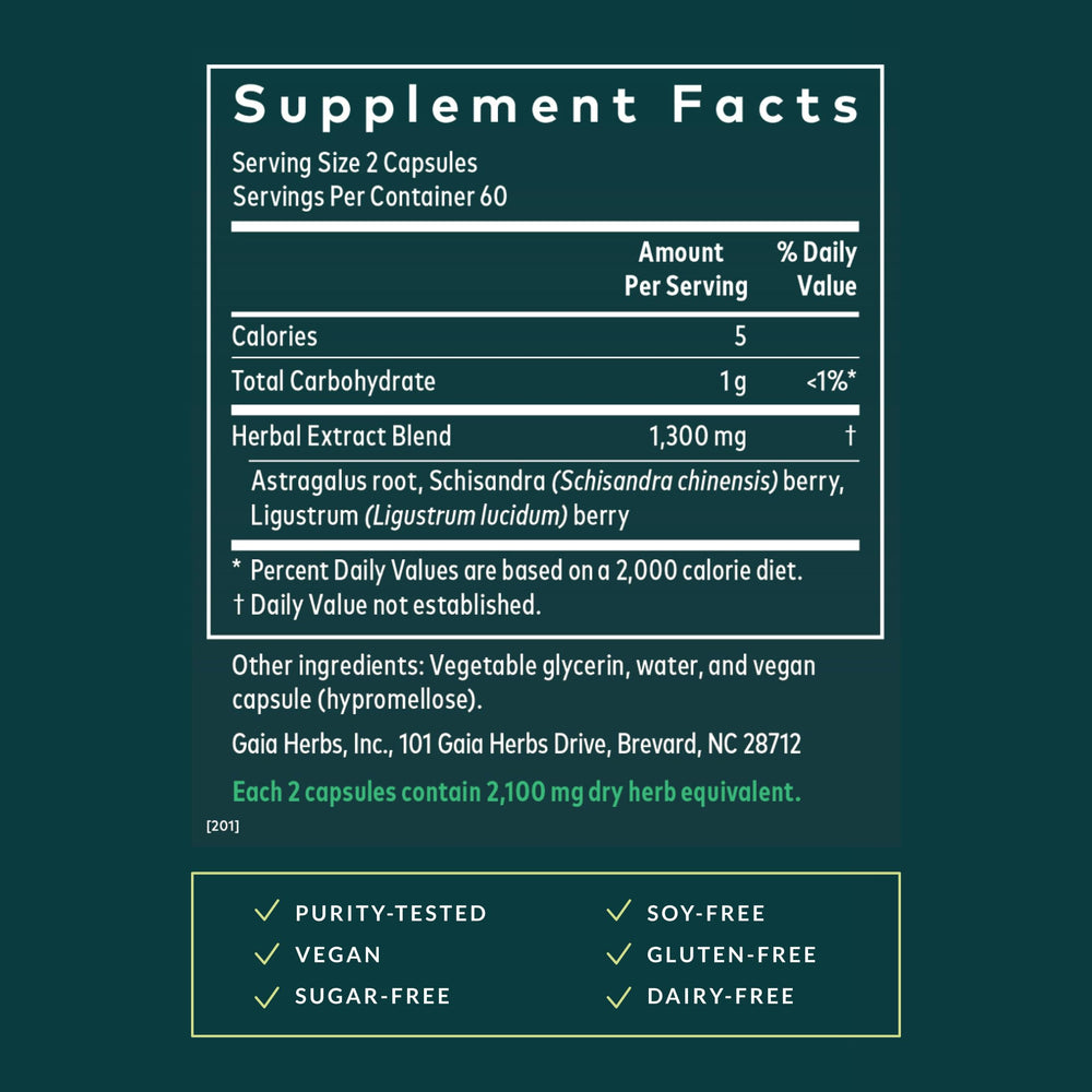 Gaia Herbs Astragalus Supreme capsules are vegan liquid phyto-caps for daily wellness.