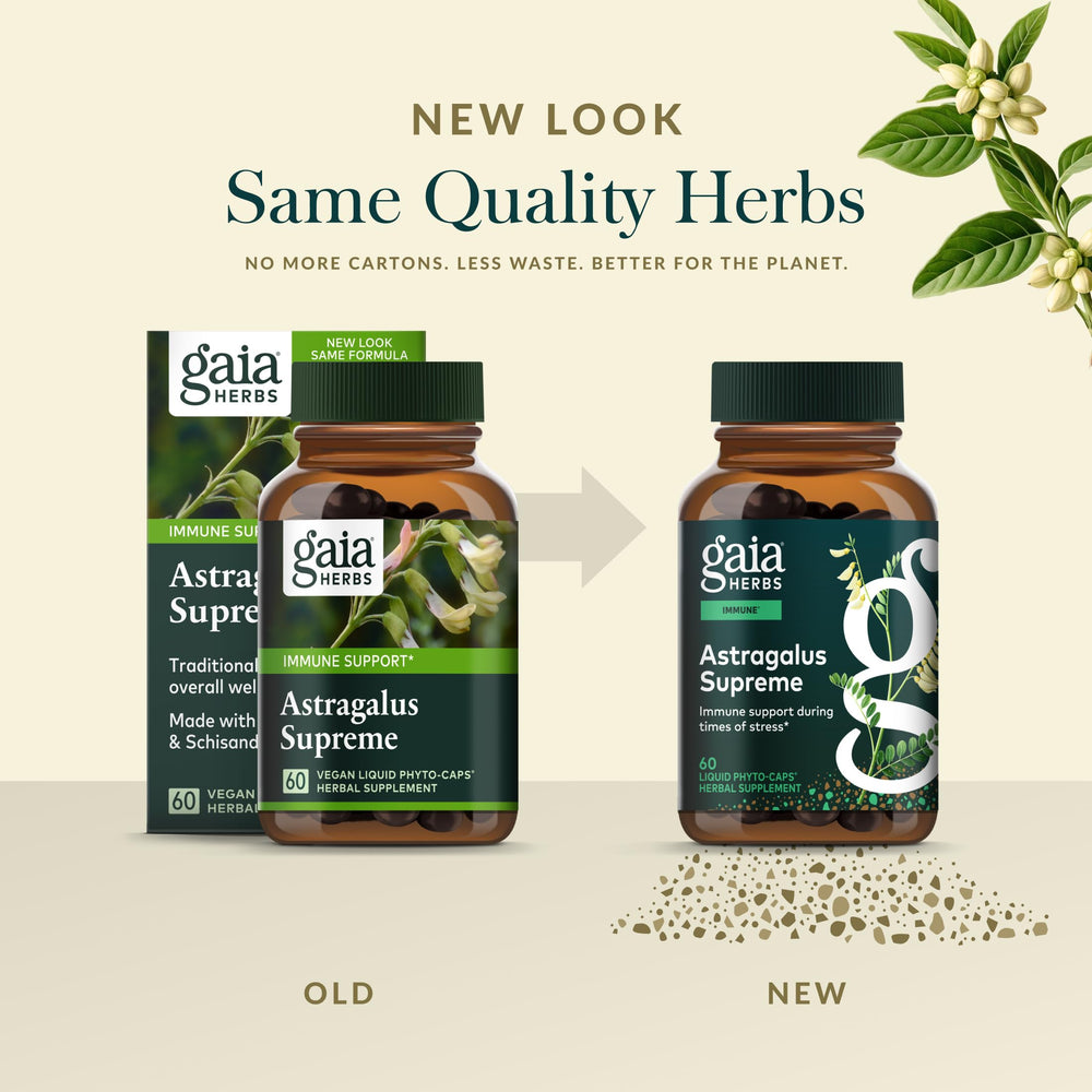 Gaia Herbs Astragalus Supreme ingredients panel, transparency about herbal blends and sourcing.