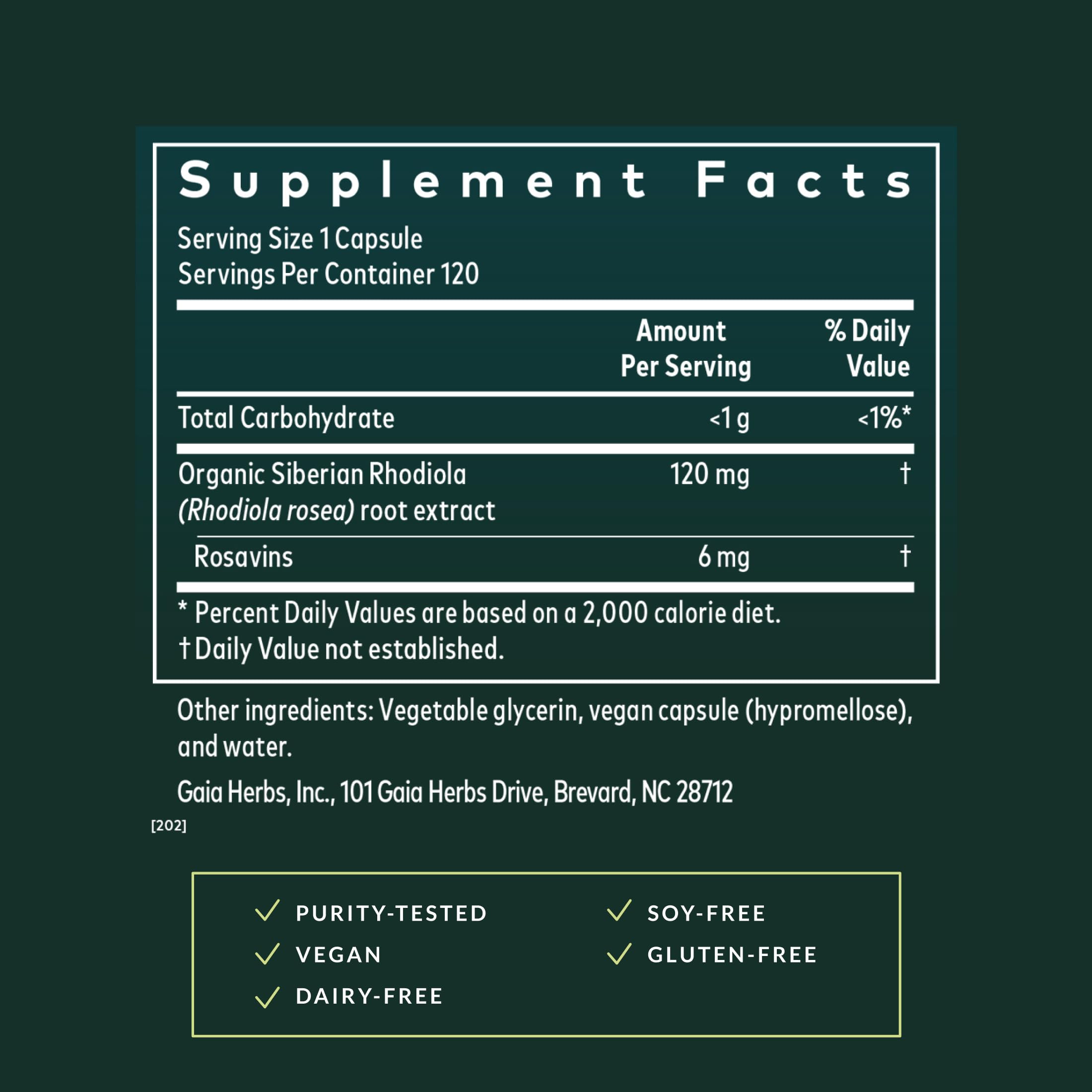 Gaia Herbs Black Cohosh bottle label showcasing soy-free formulation