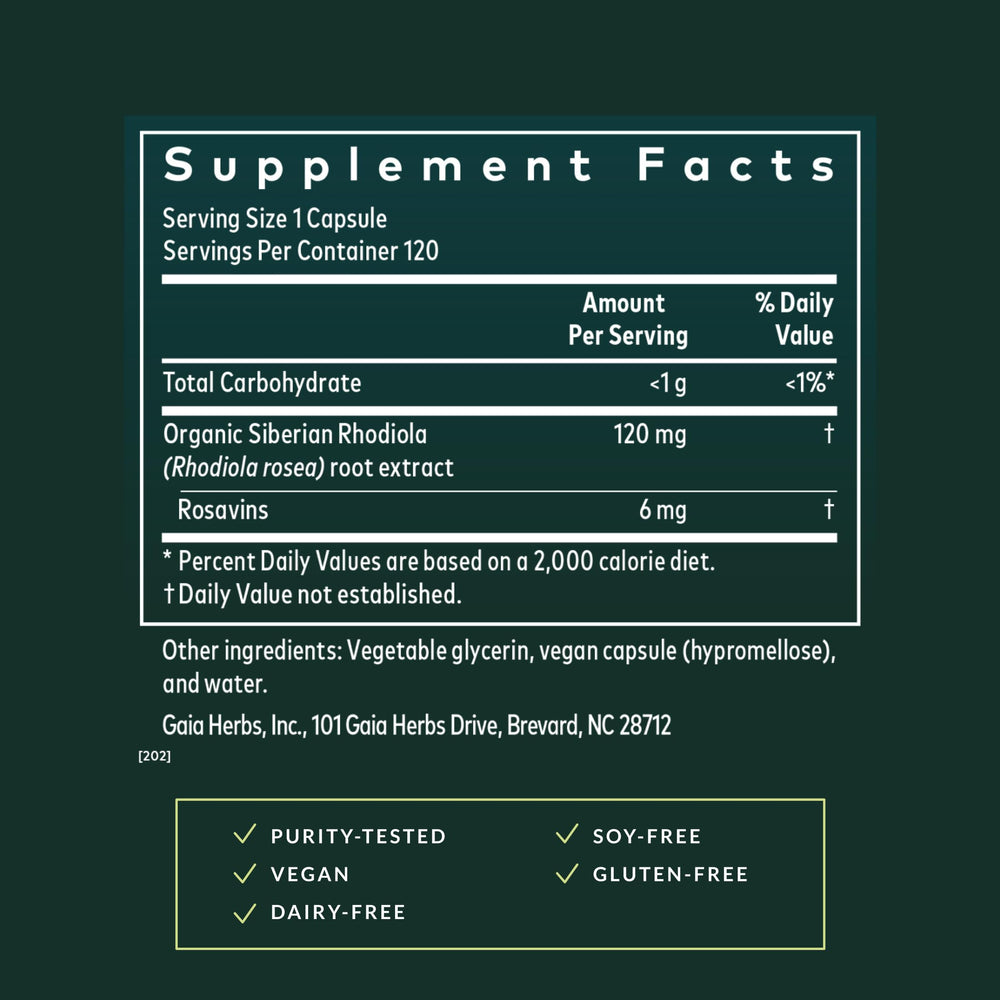 Gaia Herbs Black Cohosh bottle label showcasing soy-free formulation