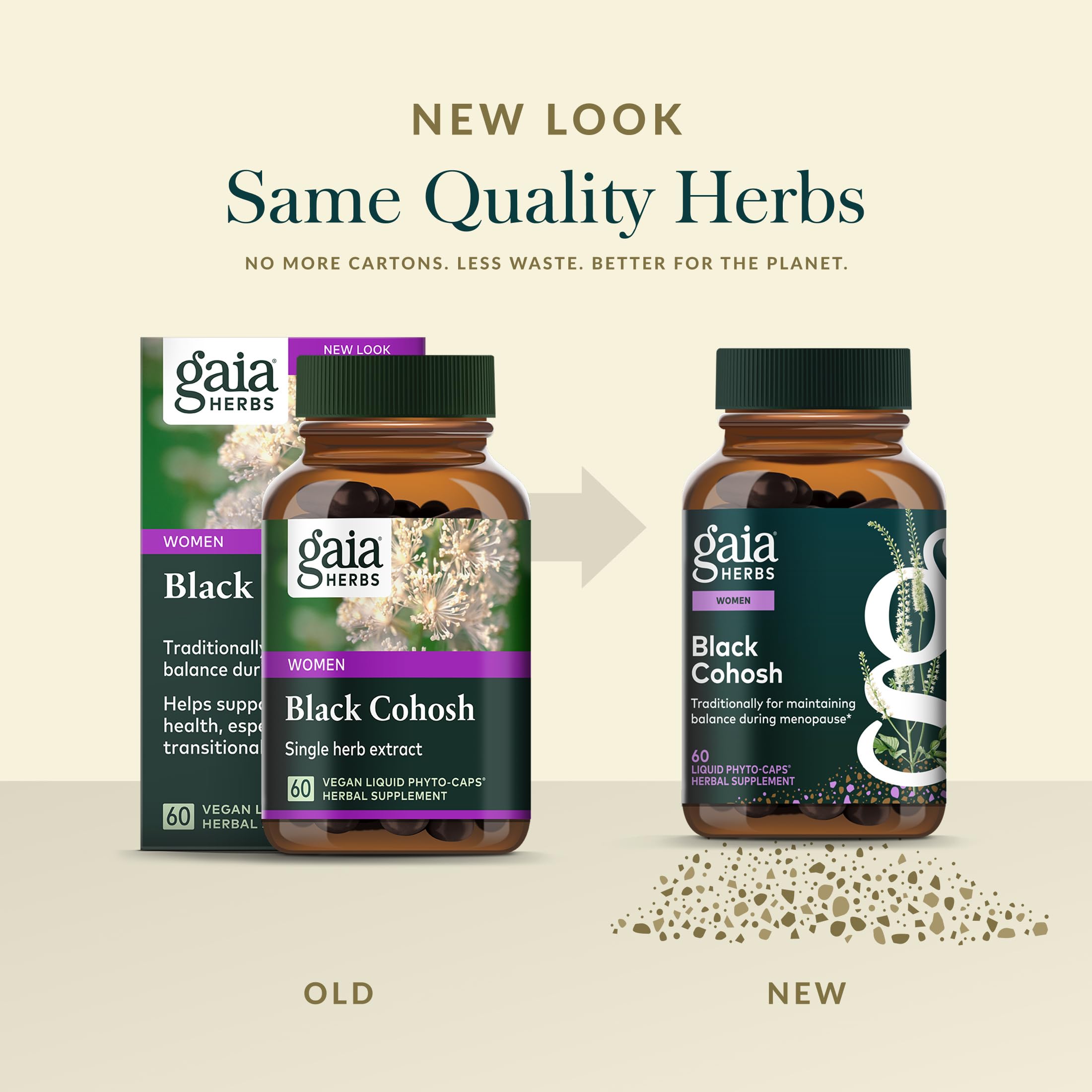 Gaia Herbs Black Cohosh capsules ready for dispensing into a cup