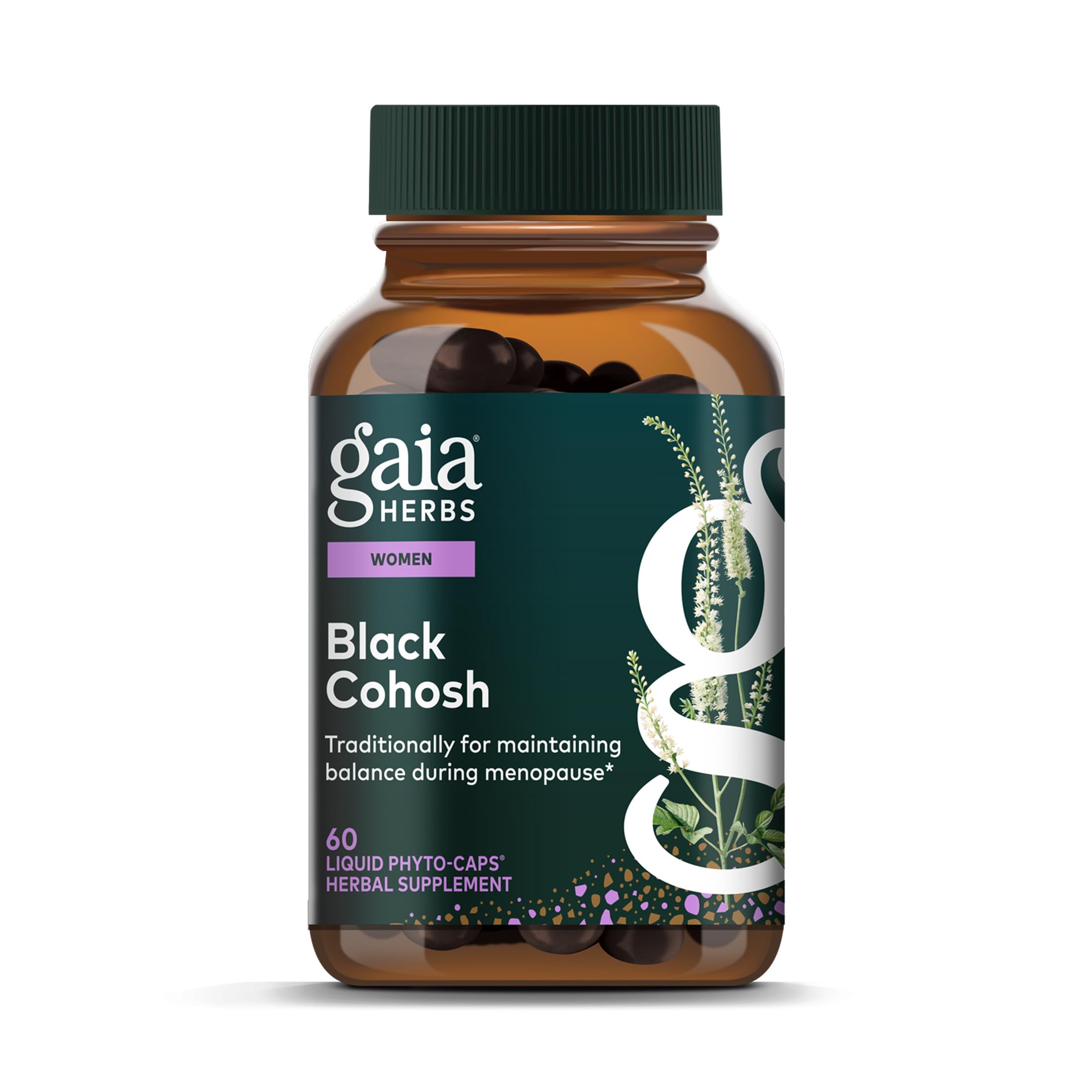 Gaia Herbs Black Cohosh capsules front view for menopause support