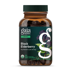 Gaia Herbs Black Elderberry bottle for daily immune support.