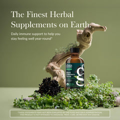 Pour Gaia Herbs elderberry syrup for easy daily immune support.