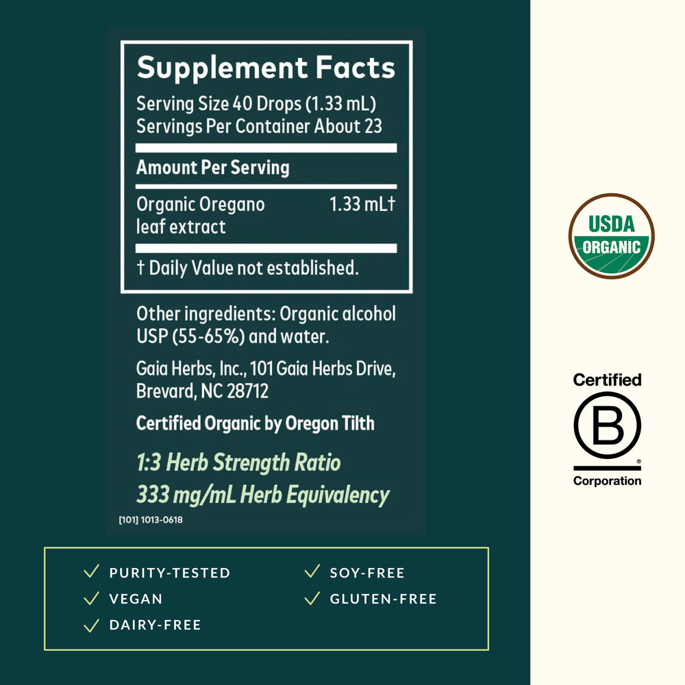 Gaia Herbs organic certification label indicating purity and sustainable sourcing
