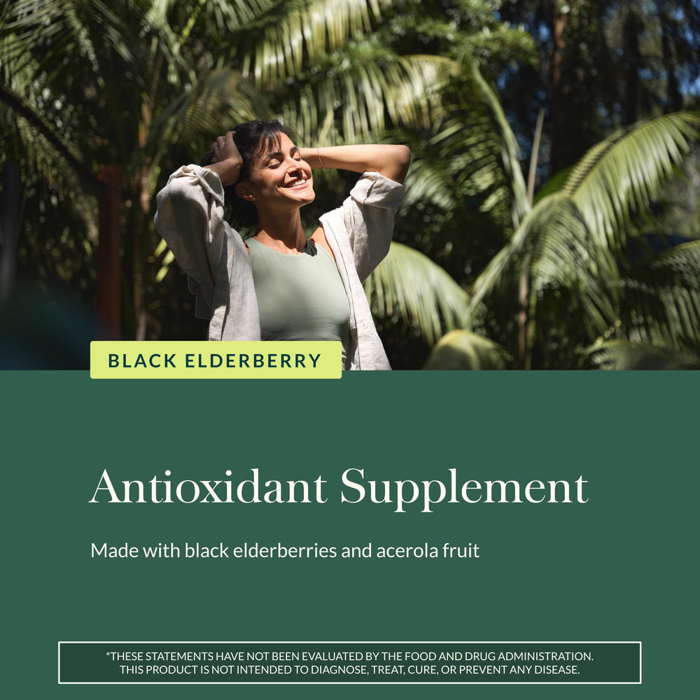 Gaia Herbs concentrated elderberry extract, illustrating consistent potency.