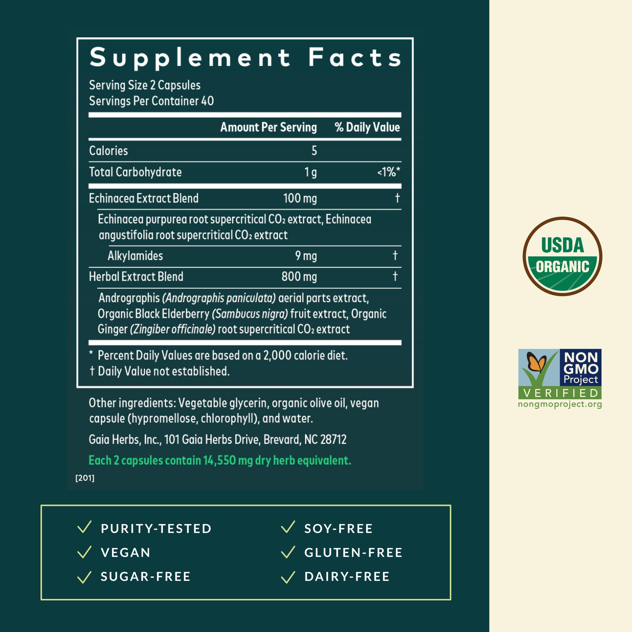 Gaia Herbs Cordyceps label close-up highlights organic fruiting body extract.