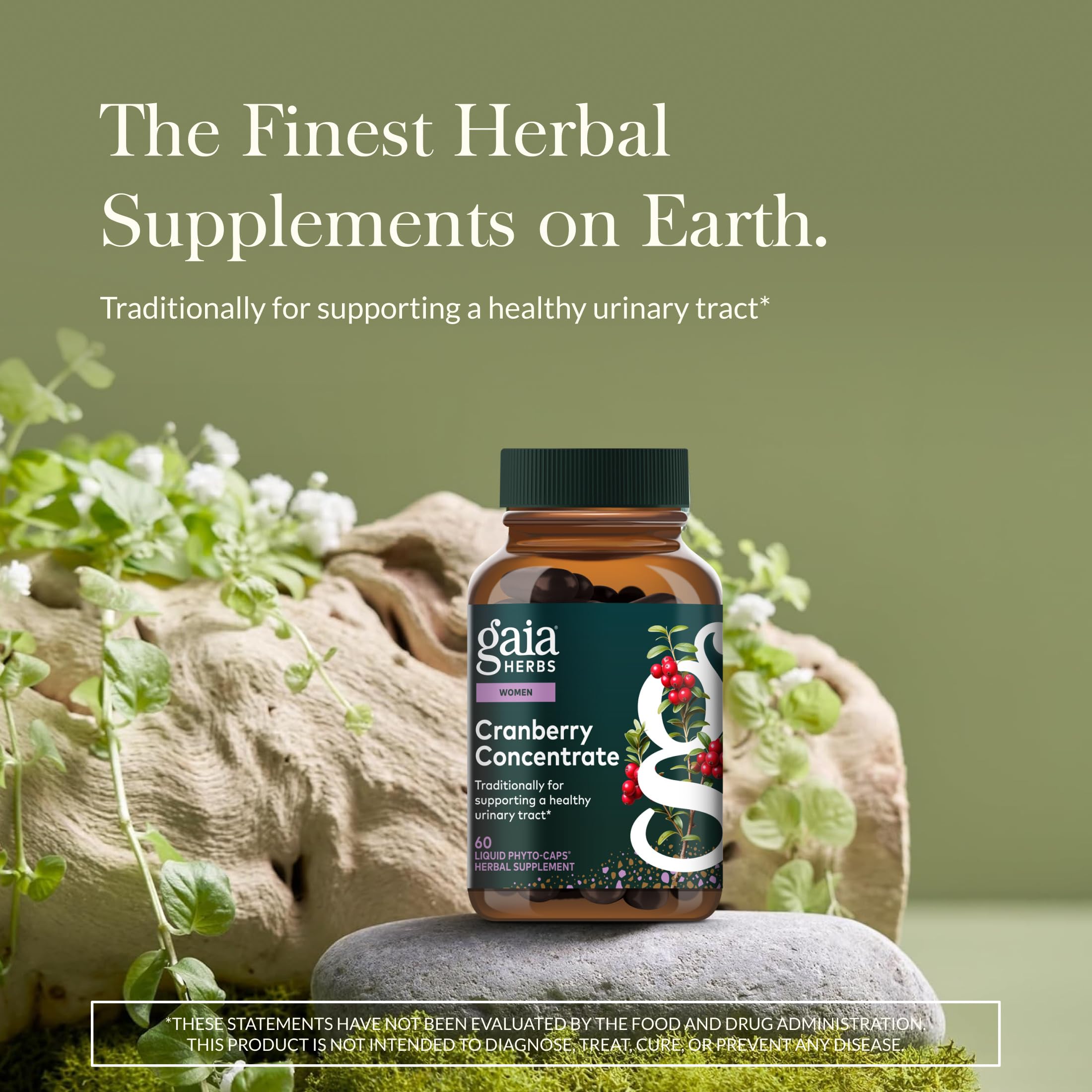 Gaia Herbs Cranberry Concentrate bottle label showing organic juice source