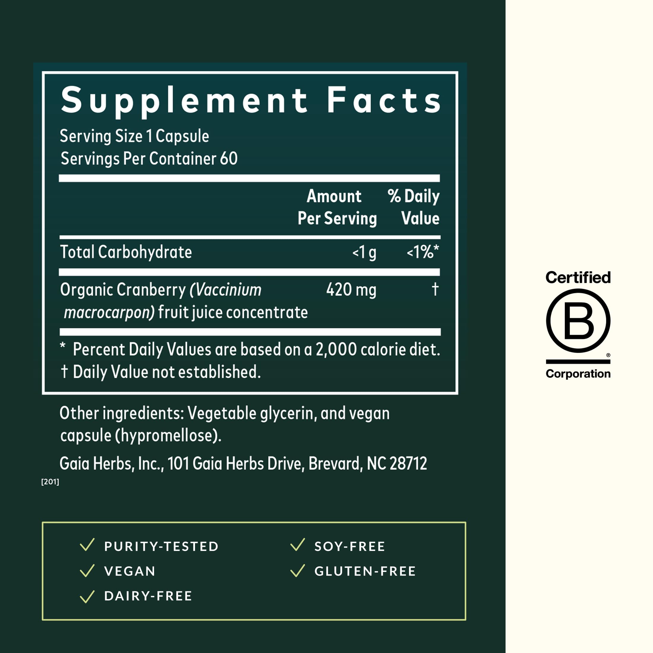 Gaia Herbs Cranberry Concentrate capsules in pack for vegan phyto-caps
