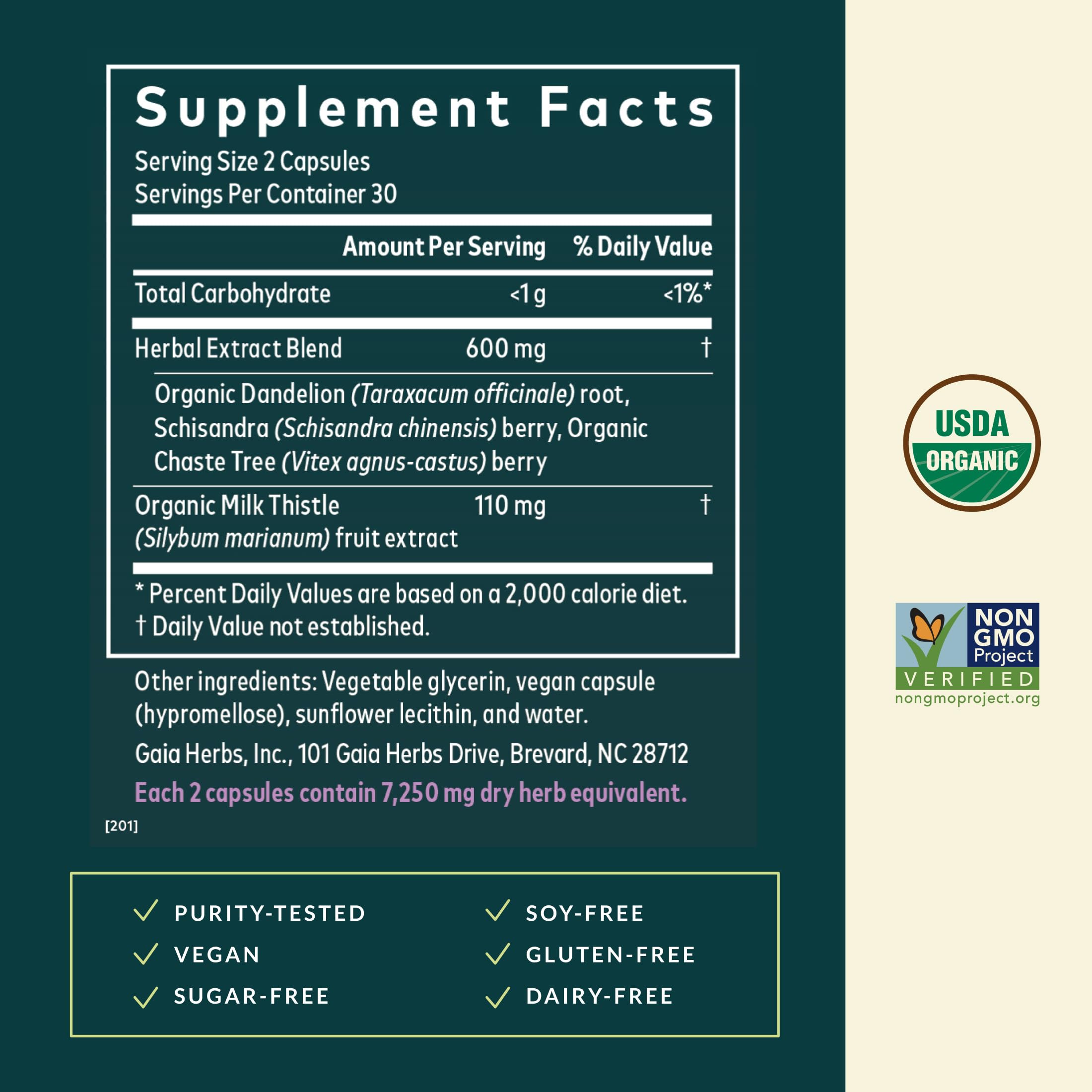 Closeup of Gaia Herbs Cycle Support capsules highlighting vegan formula.