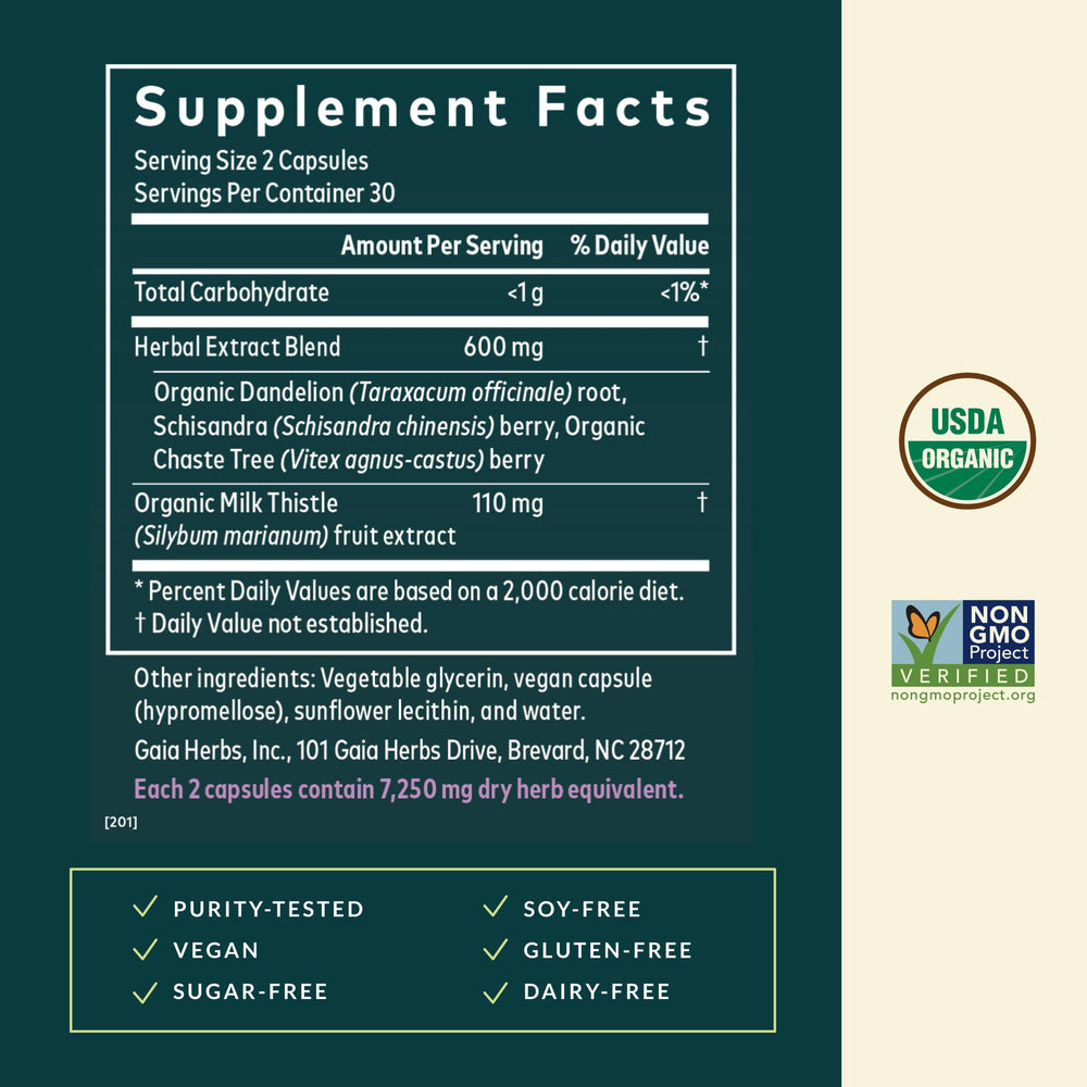 Closeup of Gaia Herbs Cycle Support capsules highlighting vegan formula.