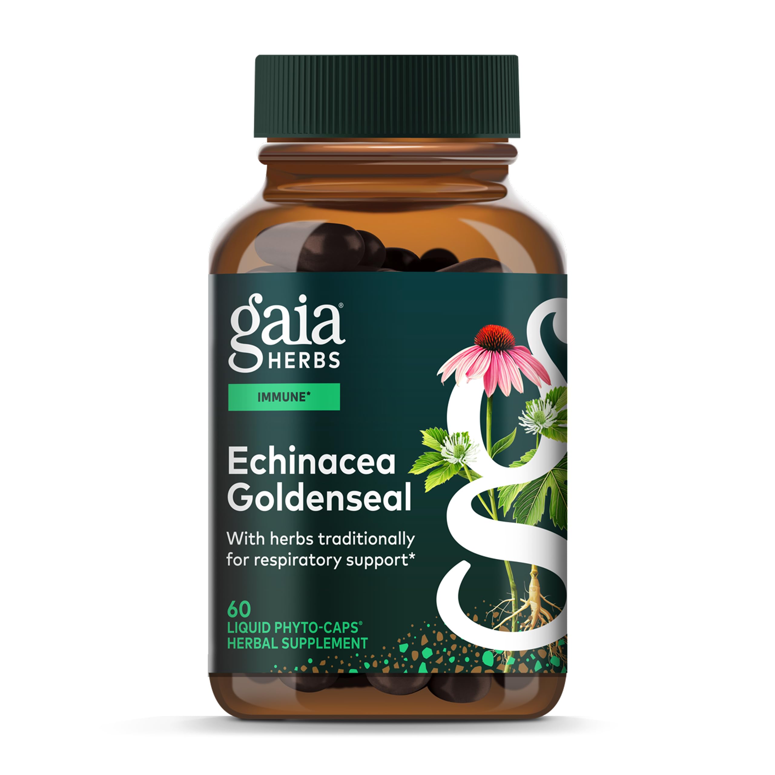 Gaia Herbs Echinacea Goldenseal bottle shown for daily immune support
