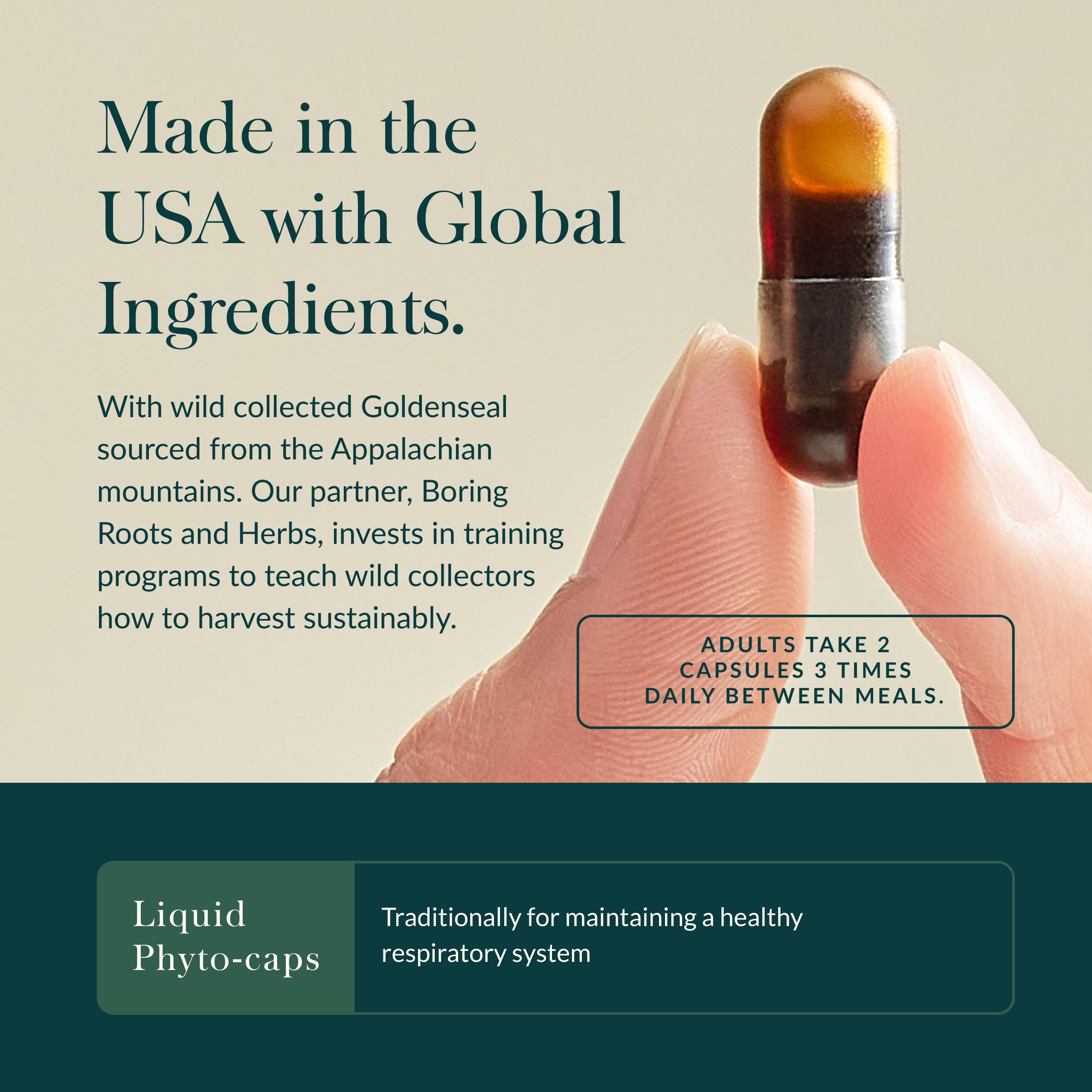 Ingredients panel highlights echinacea and goldenseal root blend