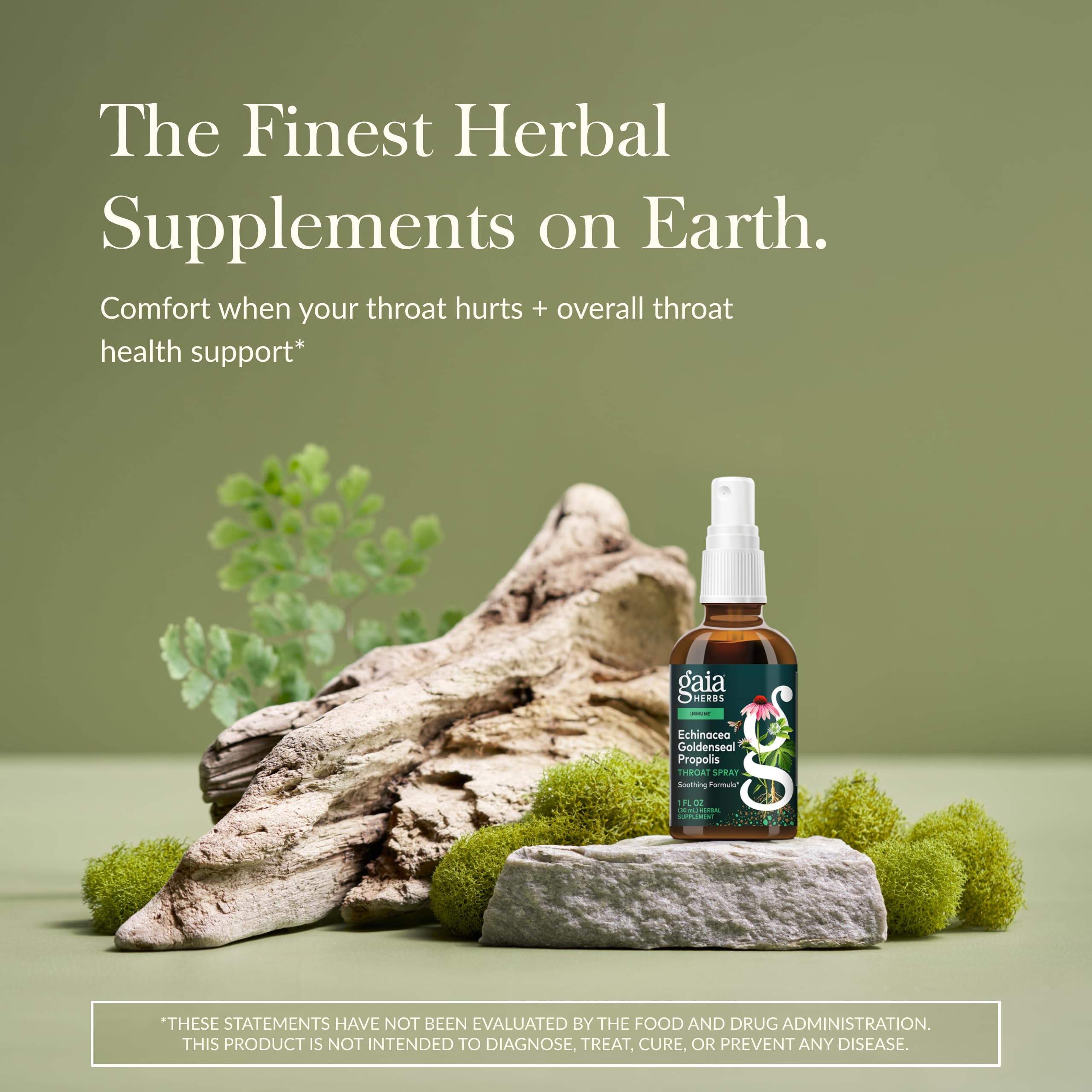 Gaол Herbs Echinacea Goldenseal Propolis Throat Spray bottle with label highlighting herbal blend for throat health