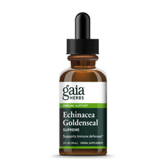 Gaia Herbs Echinacea Goldenseal Supreme bottle pour for simple daily immune support.
